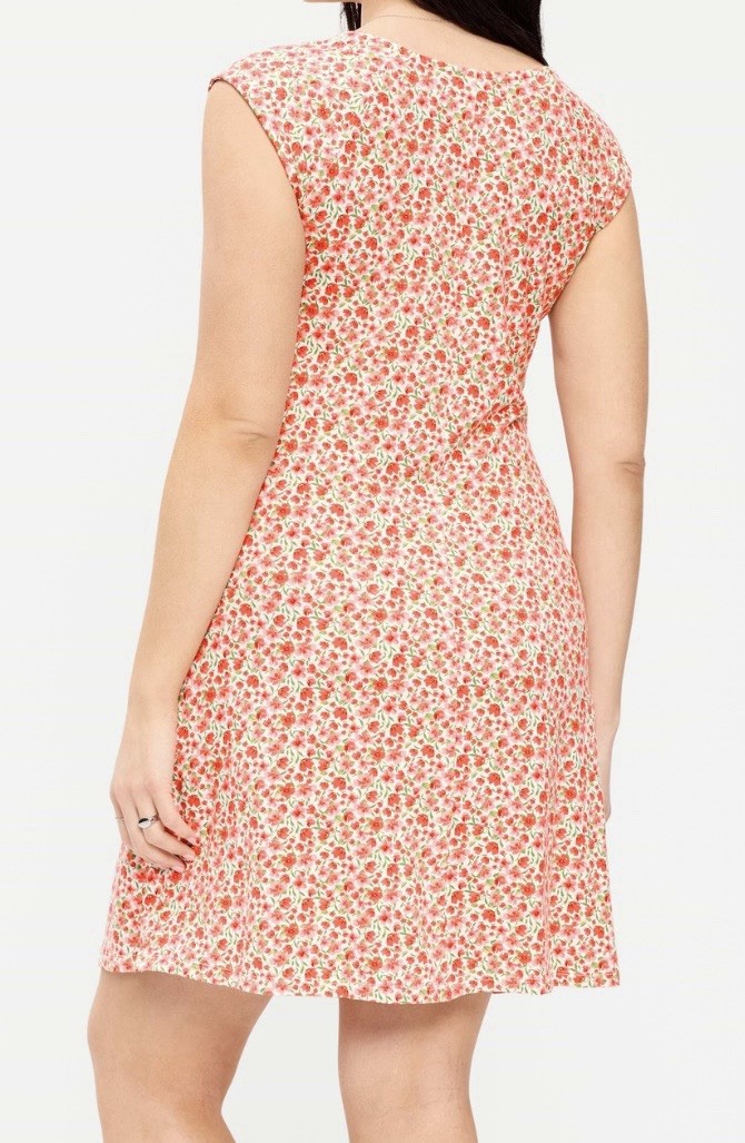 Old Navy Red Floral Scoop Neck Cap Sleeve Swing Mini Dress M NWT