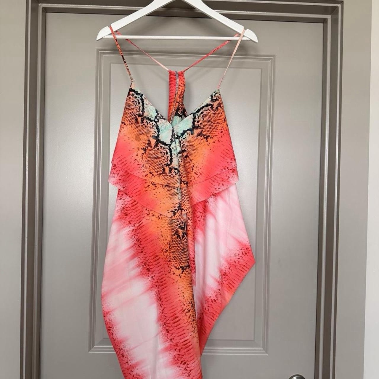 LOVERS + FRIENDS Sz M APHRODITE HI LOW RUFFLE DRESS COVERUP PYTHON $172