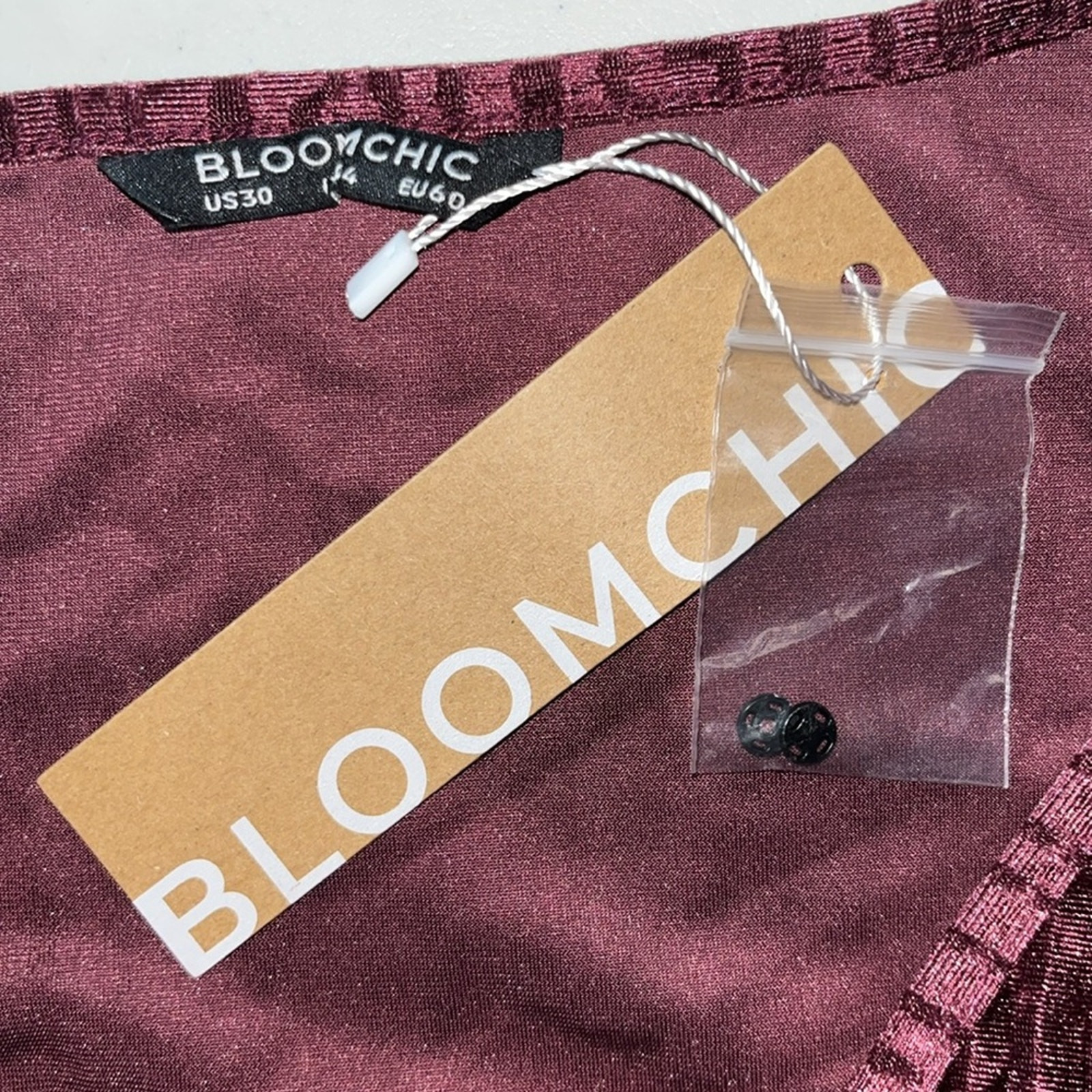 Bloomchic NWT 30 Burgundy Purple Velvet Surplice V-Neck Midi Dress w/ Tie Belt