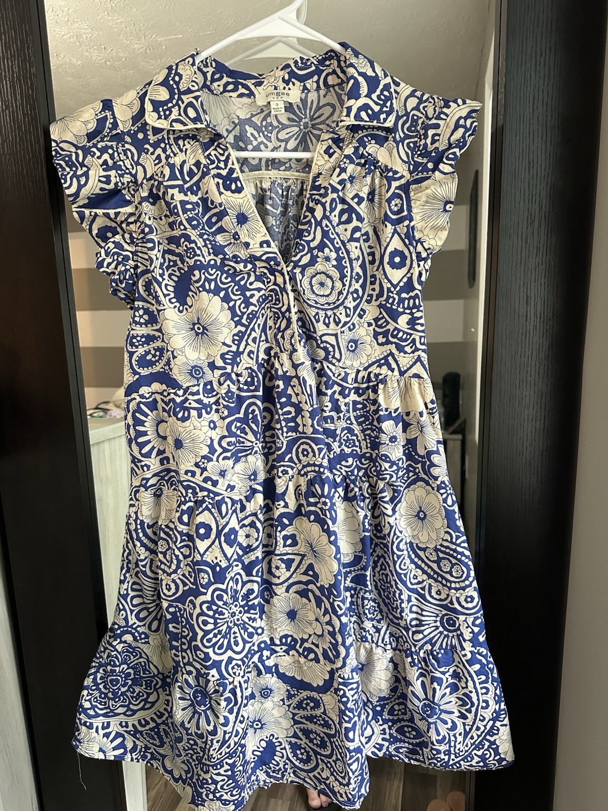 Umgee Dress Bohemian Boho Hippie Gypsy Floral Size Small Flutter Sleeve