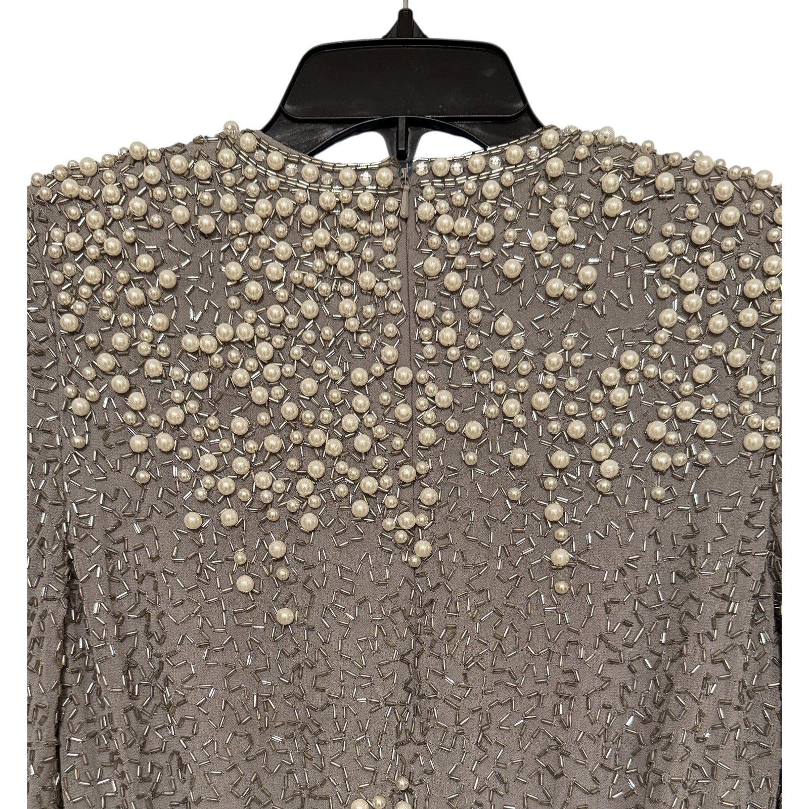 ASOS Silver Pearl Embellished Beaded Cocktail Mini Dress Long Sleeve Party 0