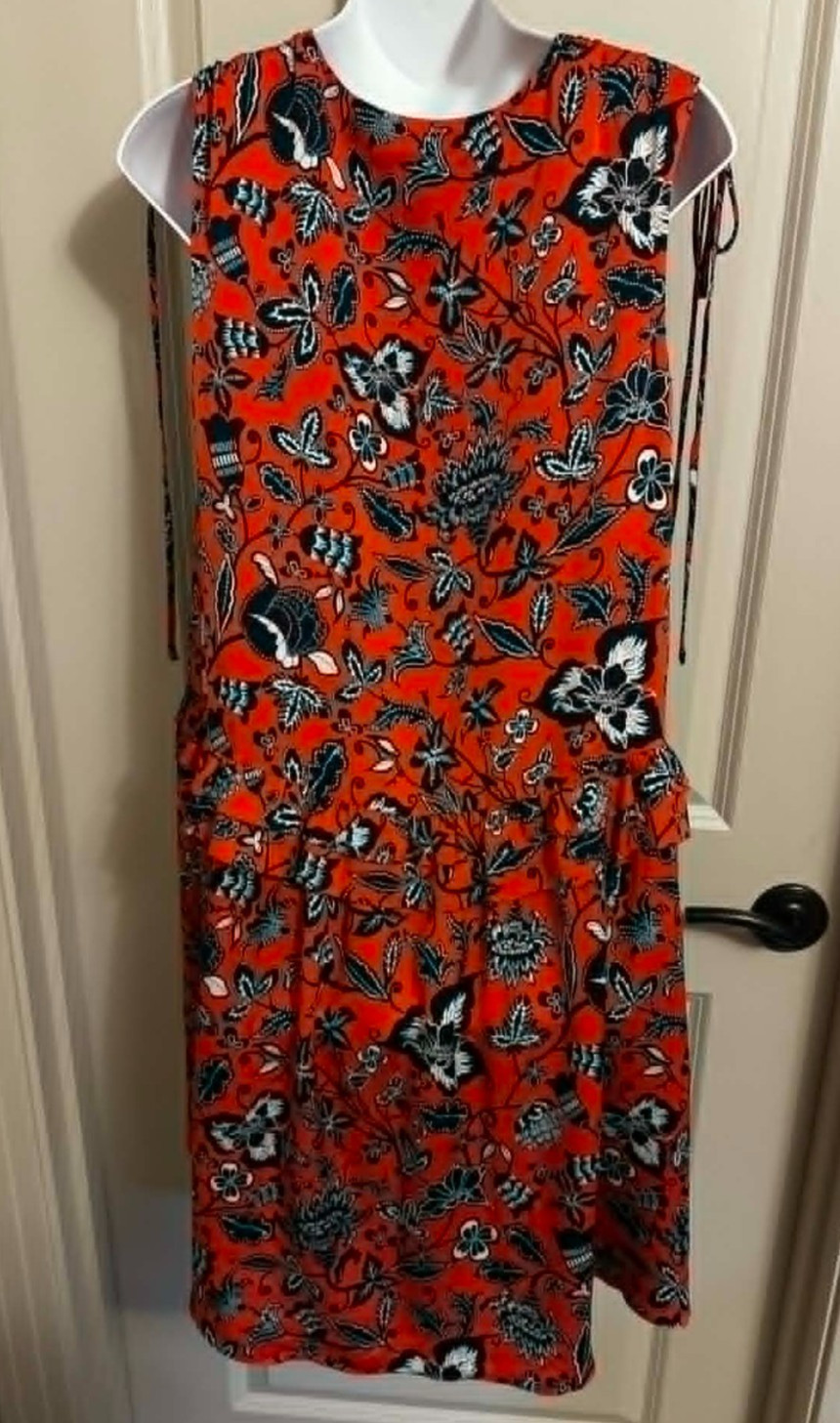NORDSTROM SIGNATURE Brilliant Orange/Navy Floral SILK Blend Shift Dress ~ Size 6