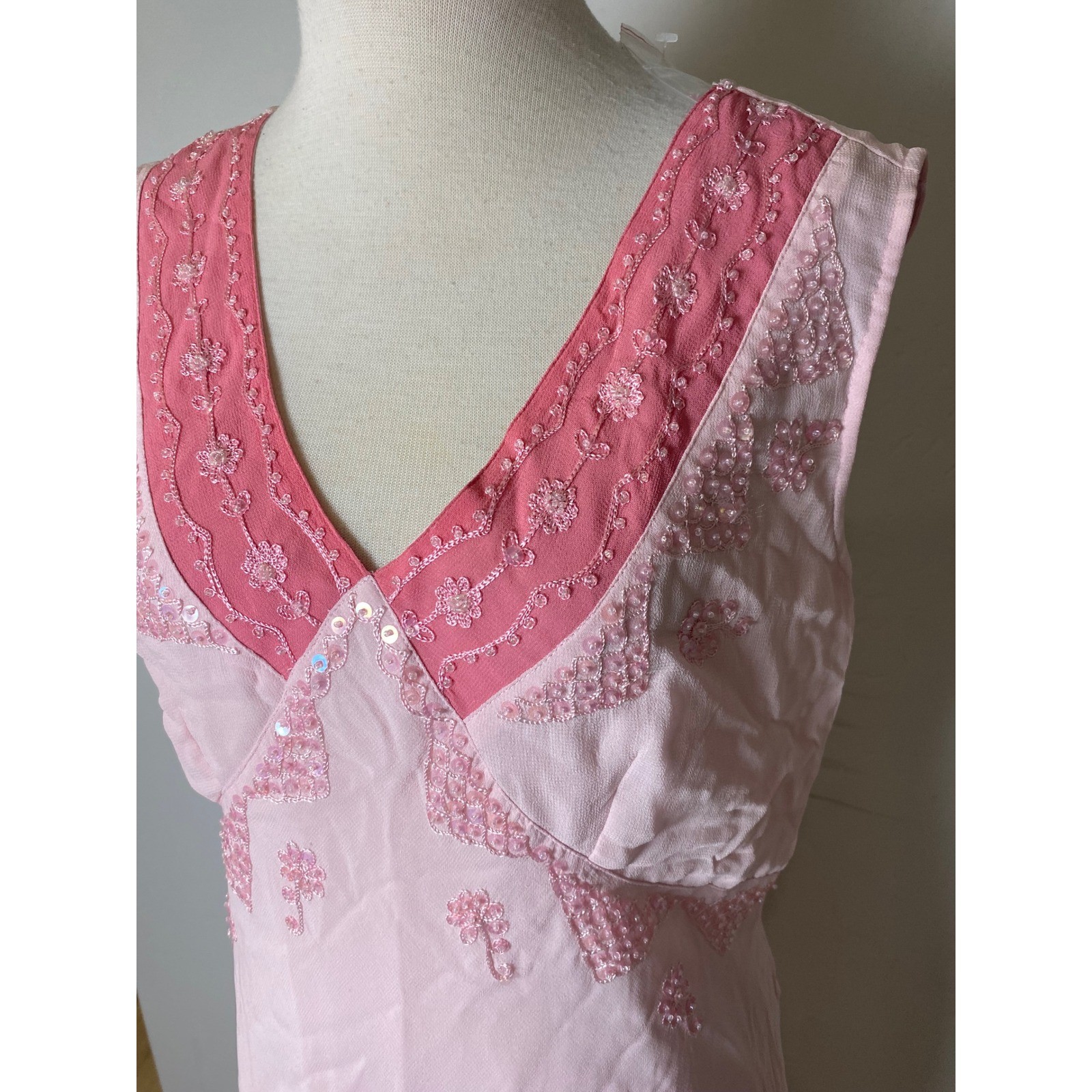 Chadwicks Vintage 90s Pink Beaded Sequin Embroidered Rayon Midi Dress XL NWT