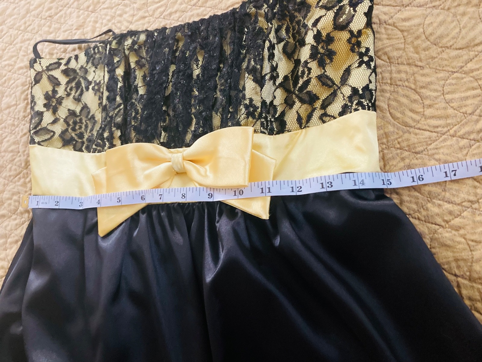 Sally USA NWT Medium HOCO Dress Black with Yellow Bow and Lace Accent