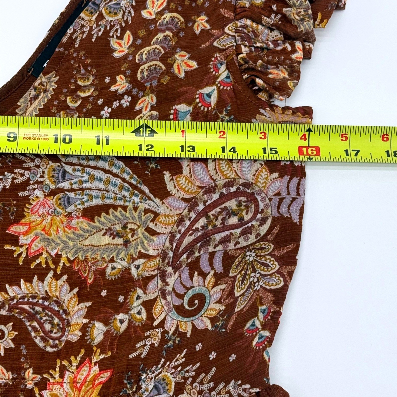 En Saison Brown Paisley Tiered Maxi Dress Ruffle Sleeve V-Neck IES2739D Small