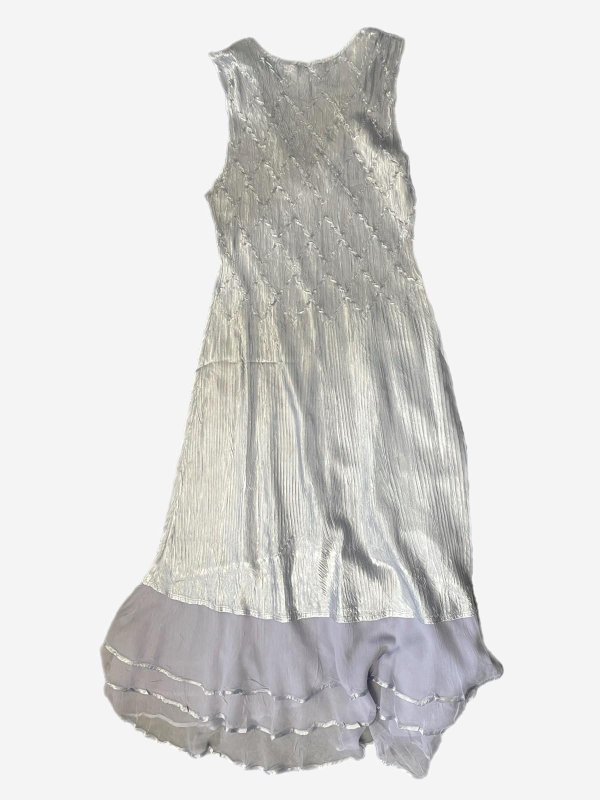Komarov Blue gray charmeuse beaded layered slip dress 1920s delicate dreamy L