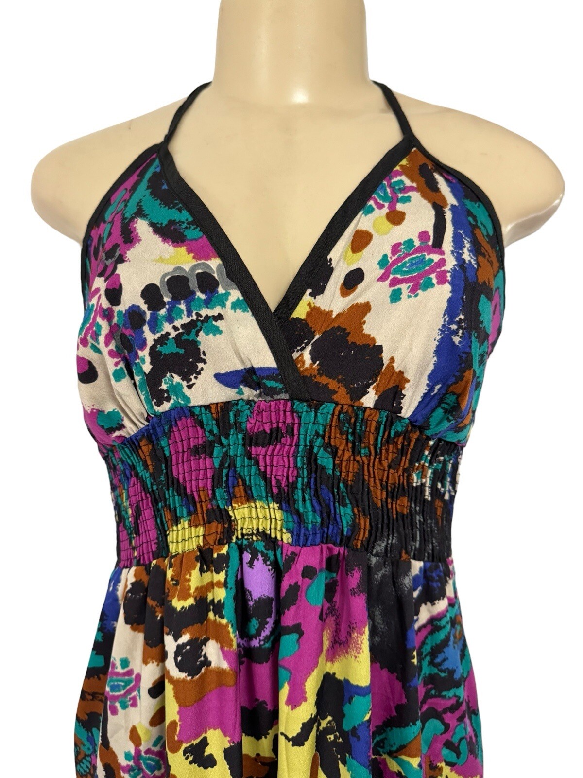 Vintage Millennium Halter Maxi Dress Black Animal Print Stretch Geometric Y2K M