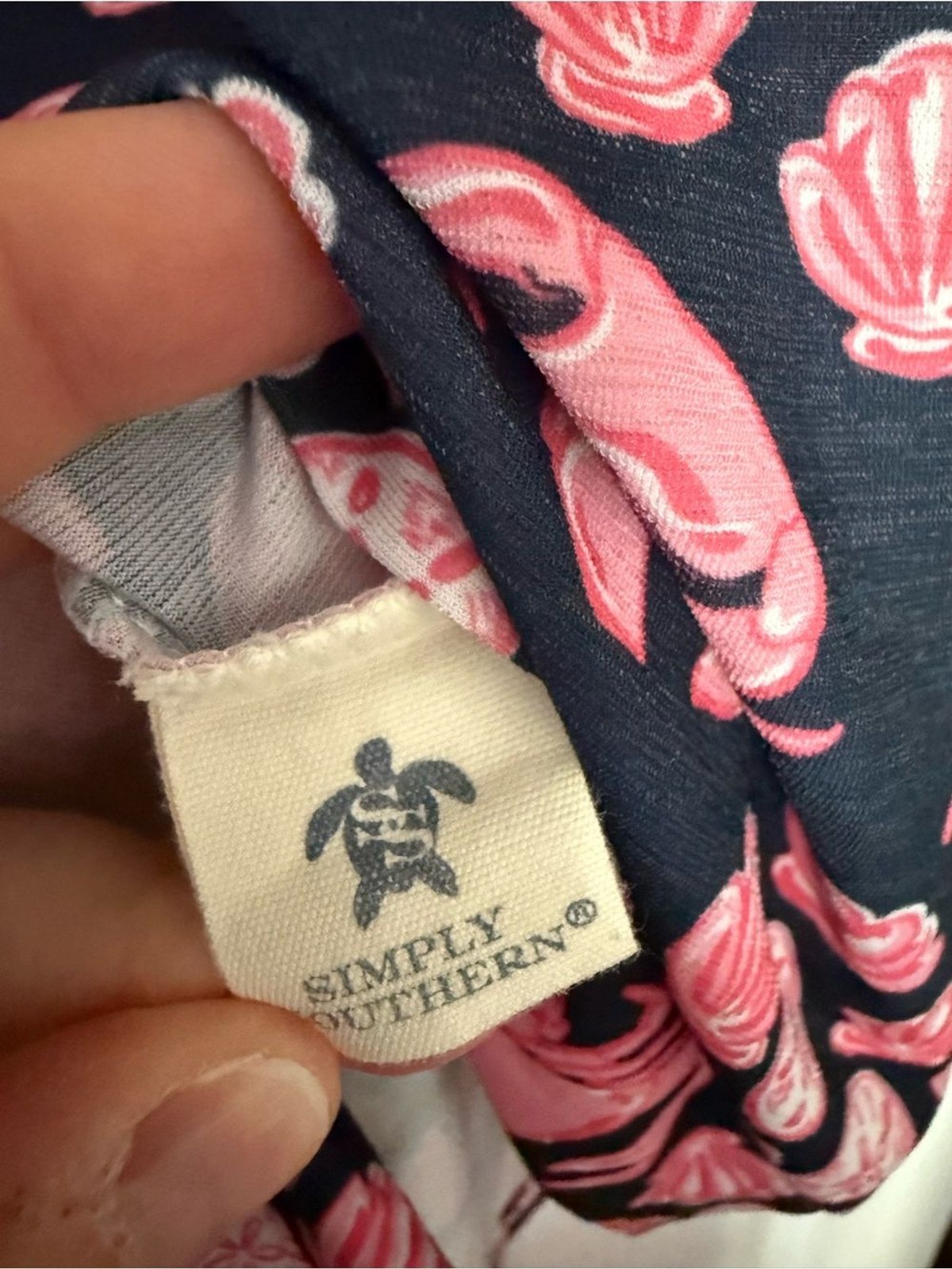 Simply Southern Pink Crab Shell Print Dress Medium Beach Coastal Sharkbite Hem