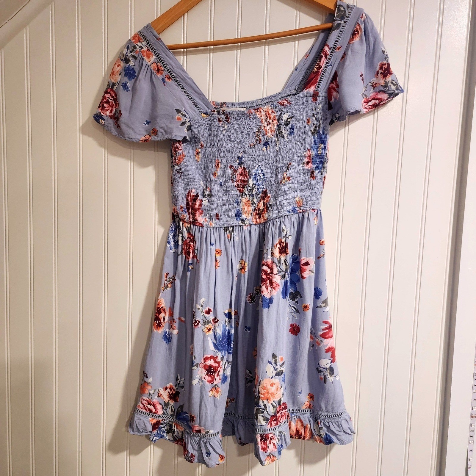 Band of Gypsies Blue Dream Floral Smocked Mini Sundress Med Cottagecore Boho