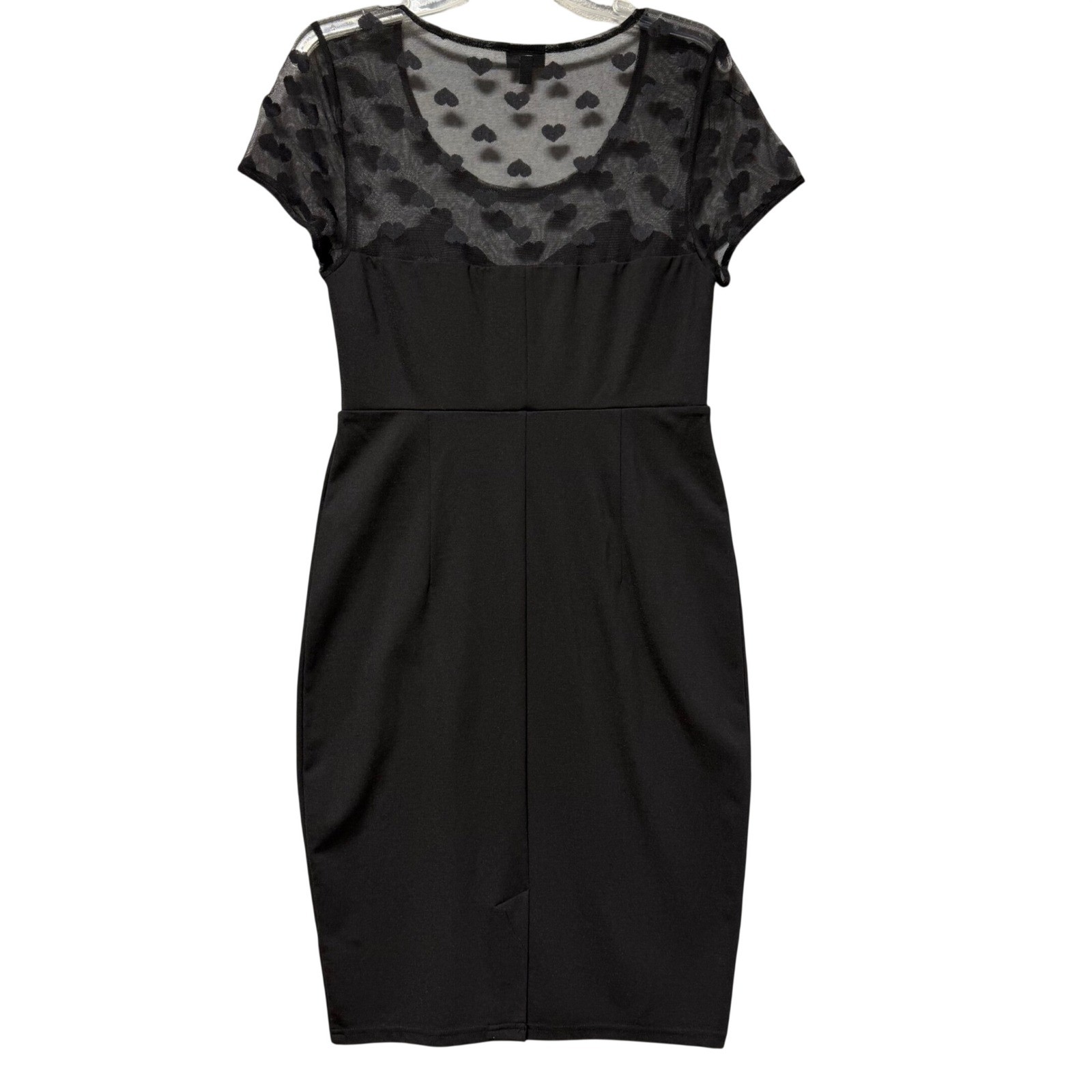 Torrid Black Heart Mesh Yoke Sheath Dress Size 14 Flocked Short Sleeve LBD