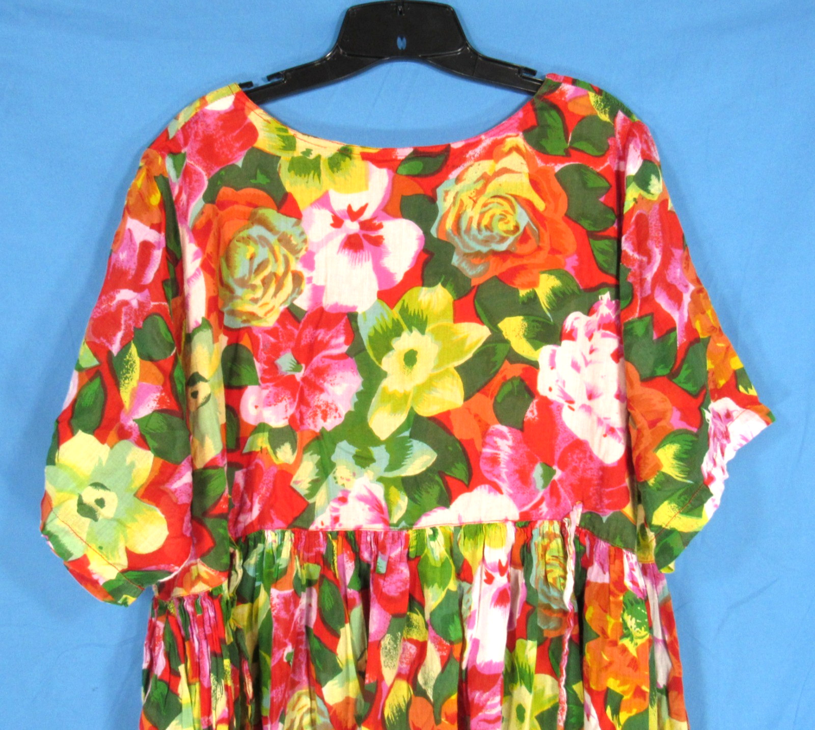 MS. MODA Thin COTTON Multicolor TROPICAL PRINT 1/4 Button MAXI SHIRT DRESS Sz 1X