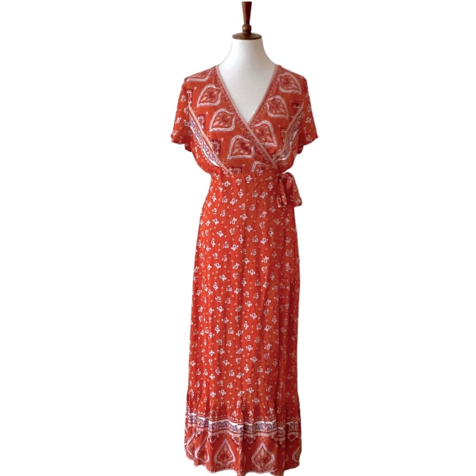 Maxi Dress Medium Boho Wrap Cottage Floral Long dress Vacation cruise romantic