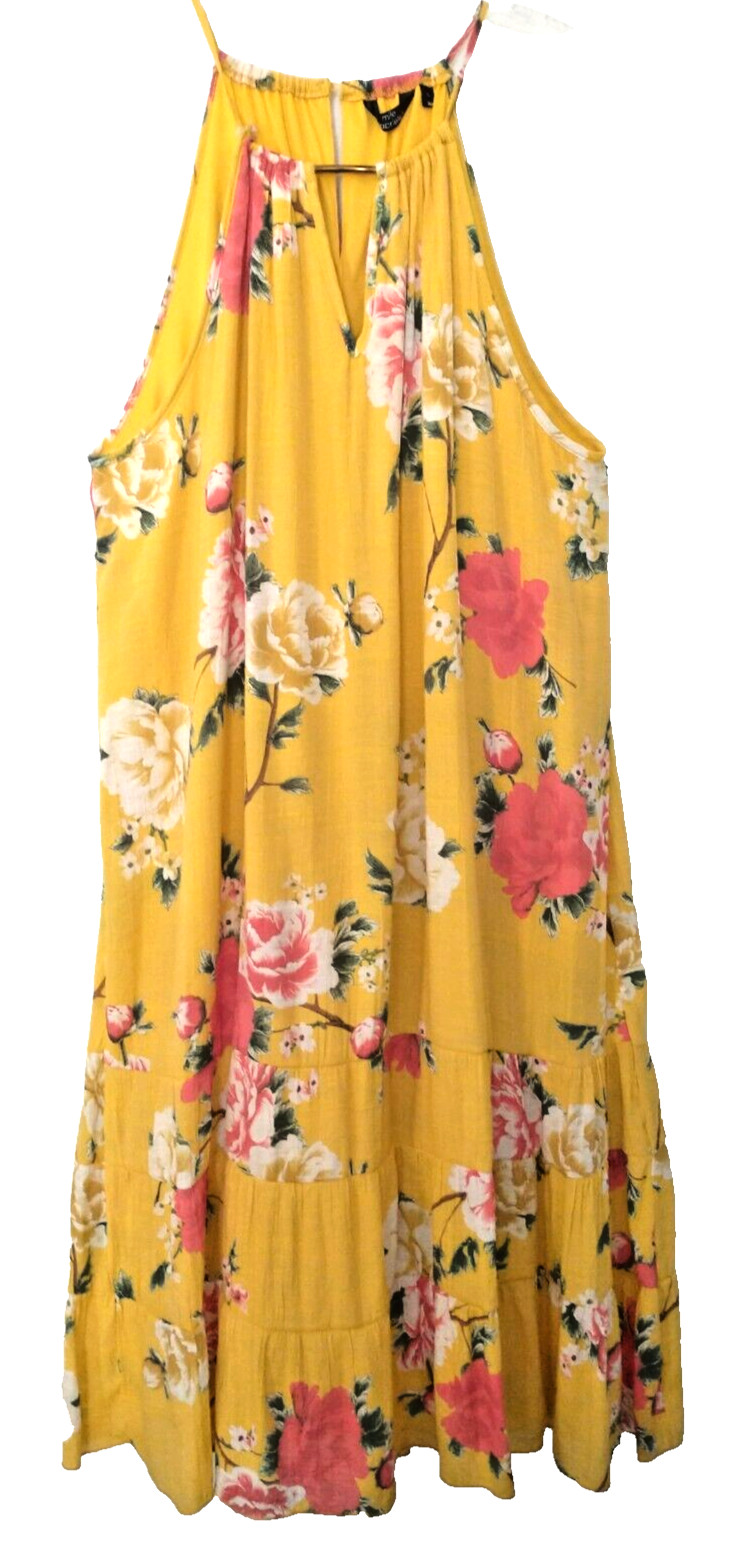 Mlle Gabrielle Floral Gauze Midi Dress Sleeveless Necklace Tiered Lined – XL