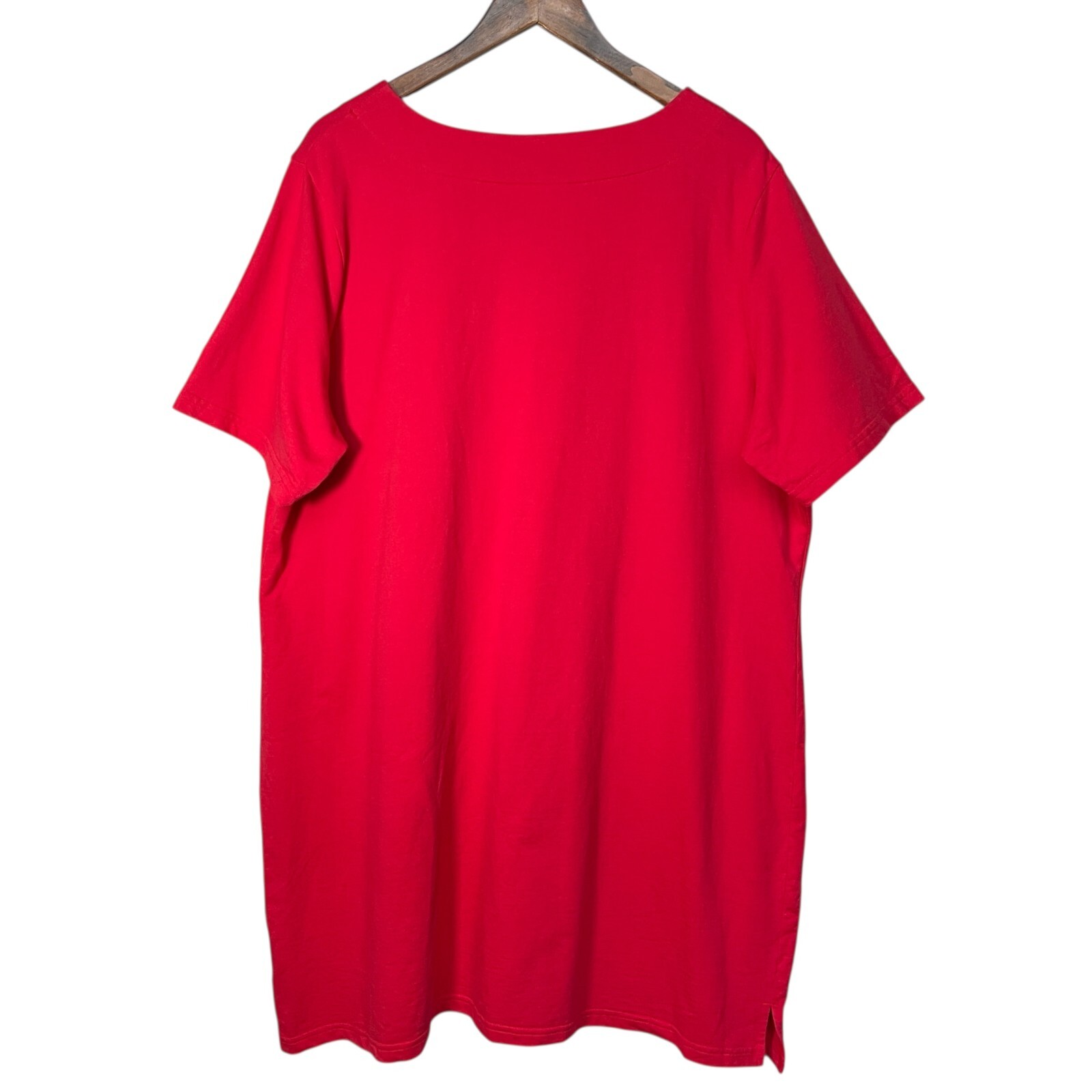Quacker Factory Tunic Dress 2X Plus Red Tropical Embroidered Rhinestone Top