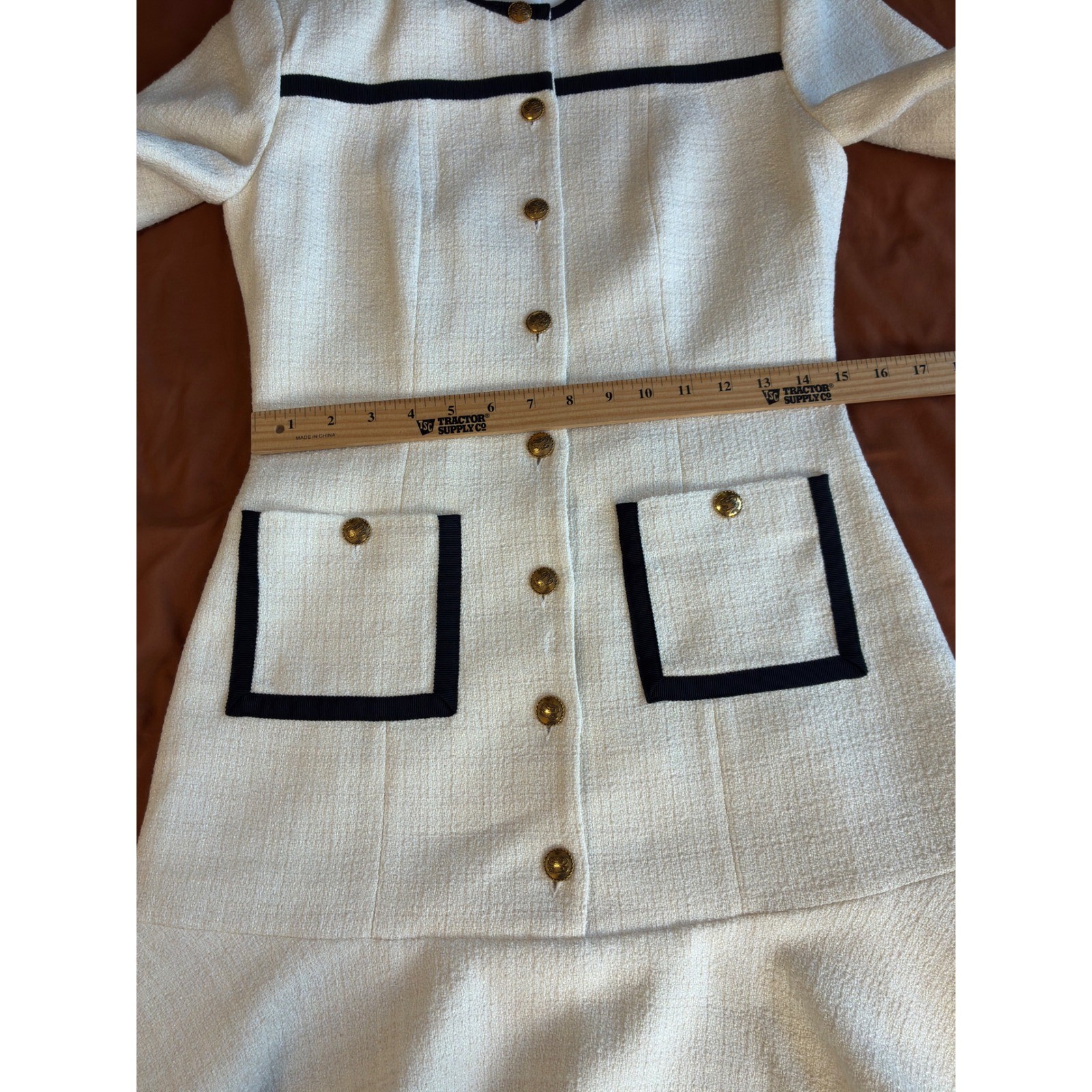 Sandro Paris Ecru Tweed Mini Dress Contrast Trim Gold Buttons SFPRO02890 Size 1