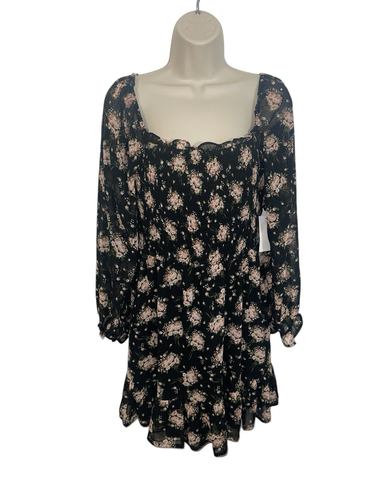 AS U WISH Women’s Size Medium Black Floral Printed Mini Dress Retail $44.00