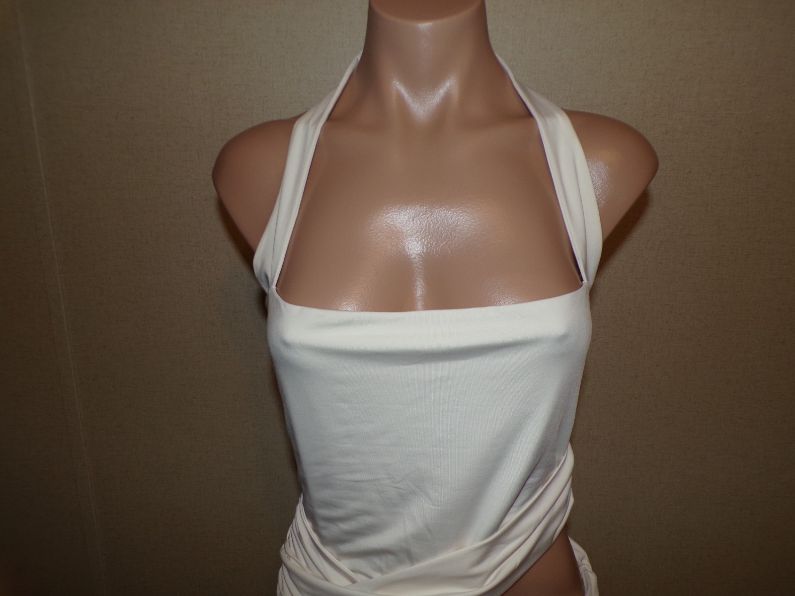 Luvalot Womens Ivory Halter Mini Dress Size 6 Cut Out Bodycon Jersey Stretch