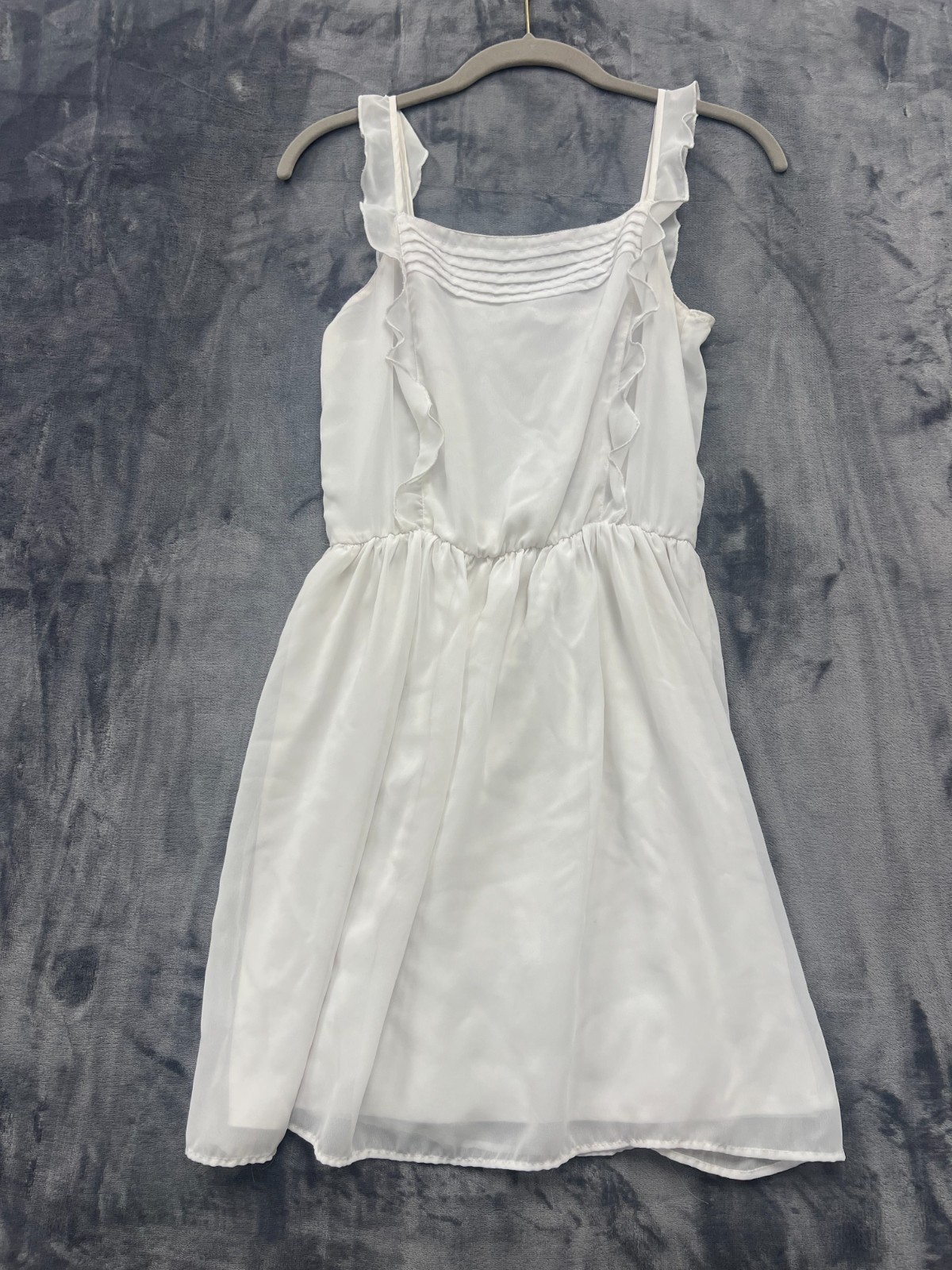 Zara Trafaluc Mini Dress Womens XS White Pleated Ruffle Strap Lined Sleeveless