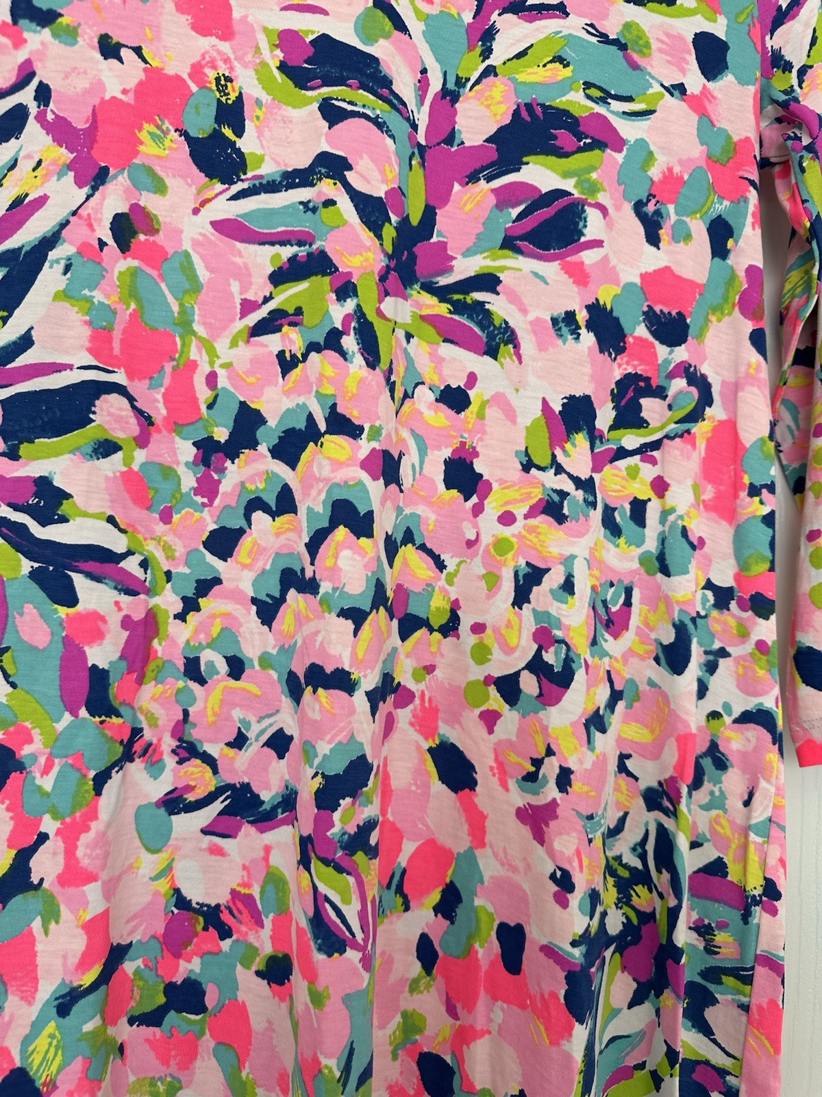 Lilly Pulitzer Shift Dress M Pink Floral Scoop Neck 3/4 Sleeve Pockets