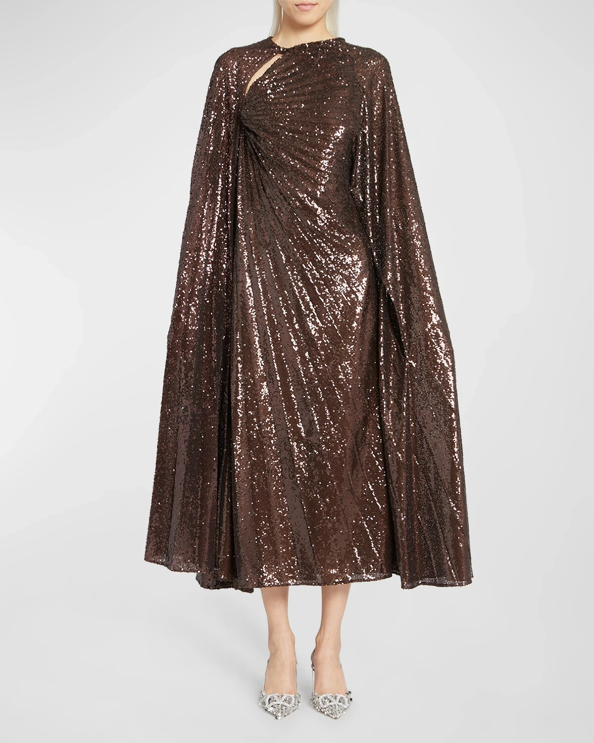 Valentino Embellished One-shoulder Gown With Cape Back In Chocolate – BNWT-35K