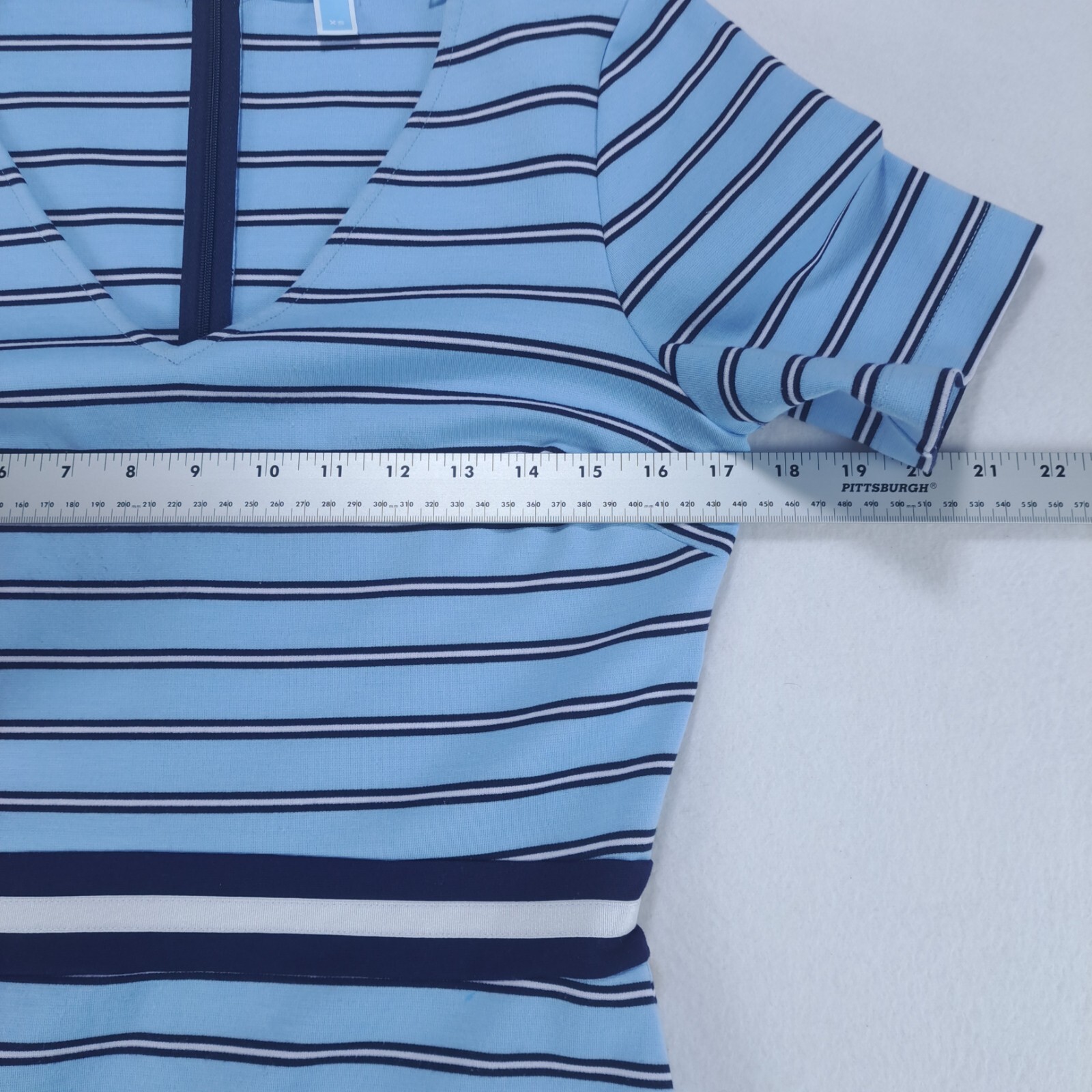 Draper James Ponte Stripe A-line Dress in Blue Stripes Xtra Small Zip Back