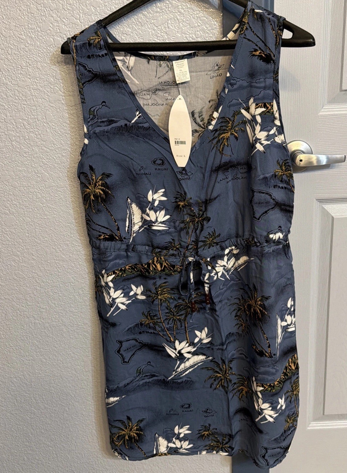 Palmwave Hawaii Women’s Large Hawaiian Dress Blue Tropical Island 100% Rayon