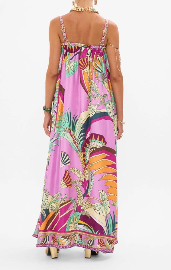 Camilla Wide Strap Sundress Giza Goddess Size M/L Resort Maxi $799 Silk Pink