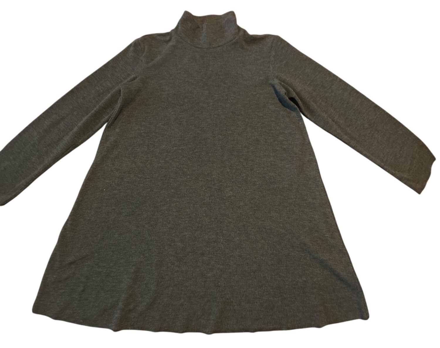 MNG Mango Grey Turtleneck Mock Neck A-Line Open Hem Ribbed Dress Size 9-10