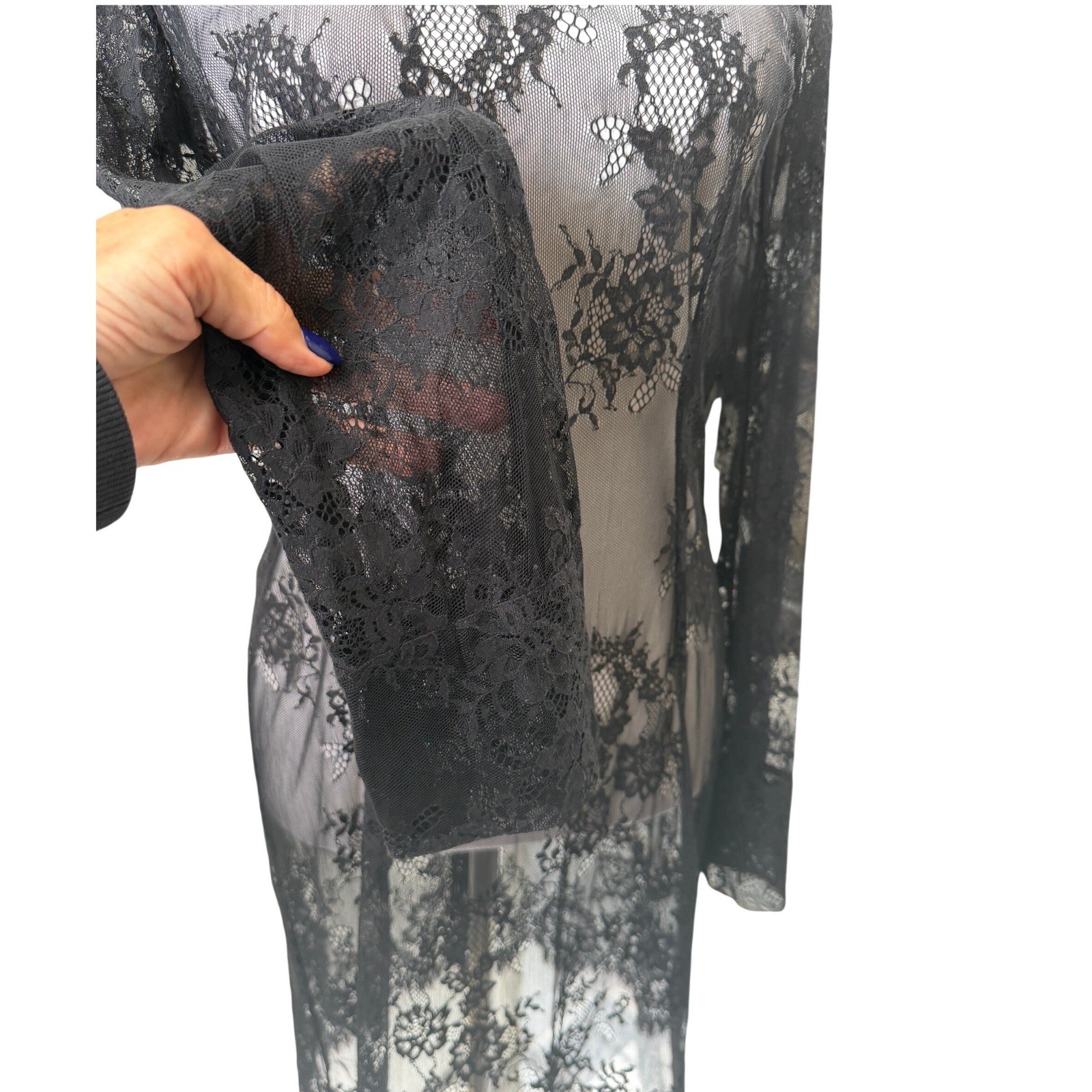 JNBY Womens Sheer Floral Lace Bell Sleeve Midi Dress Gothic Romantic Designer S