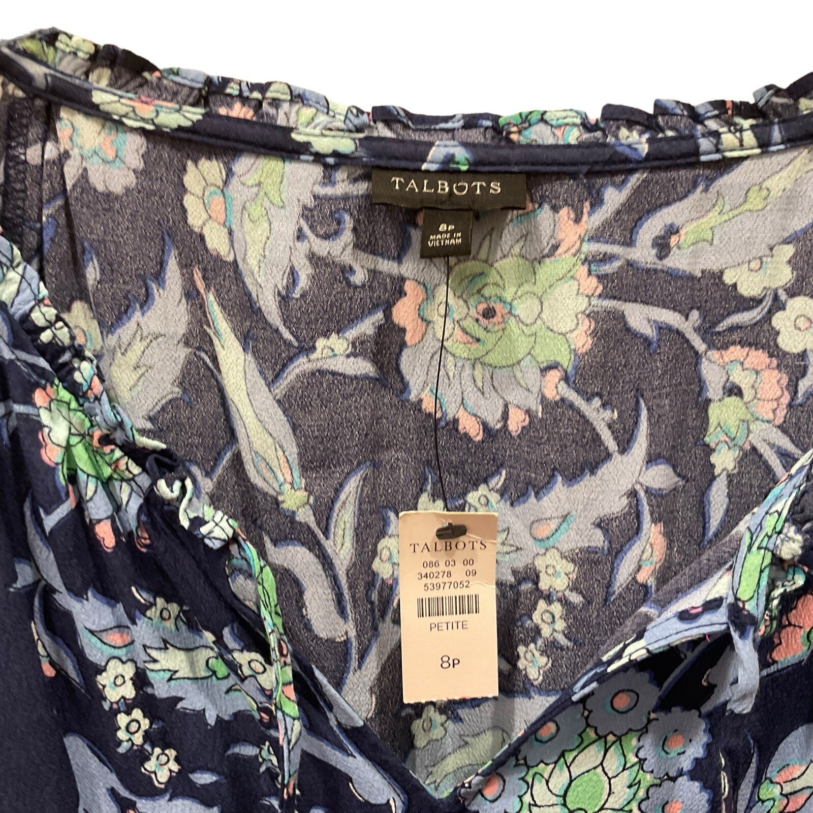 8P NWT TALBOTS Sweet Garden Popover Dress Blue Floral Size 8 P India Ink Petite