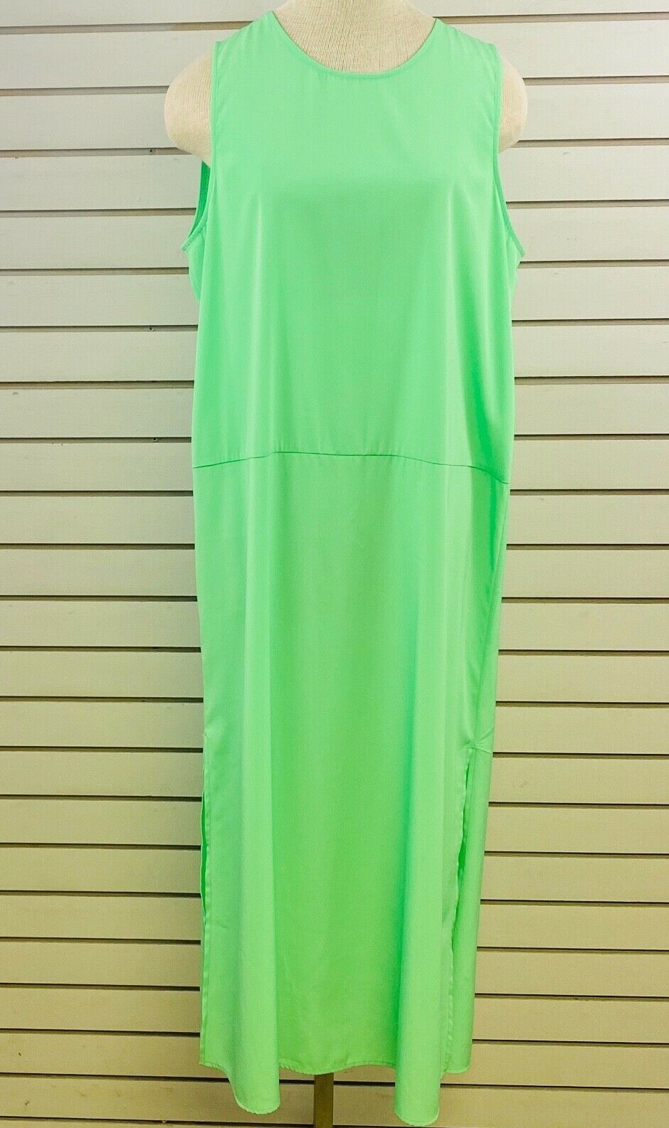 Womens L J Crew Maxi Tank Dress Sea Mist Green Side Slit Polyester Sleeveless