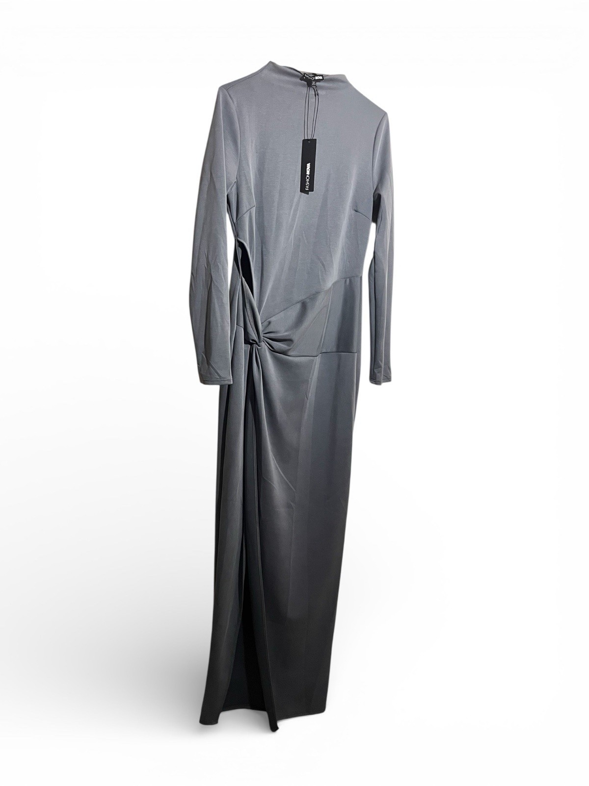Cutout High Slit Maxi Dress Long Sleeve Bodycon Evening Formal Blue/Grey Size L