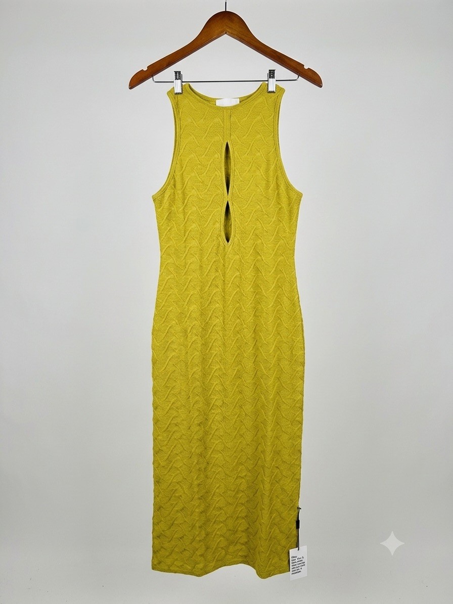 ASOS Design Size 12 Olive Yellow Textured Knit Keyhole Sleeveless Midi Dress NWT