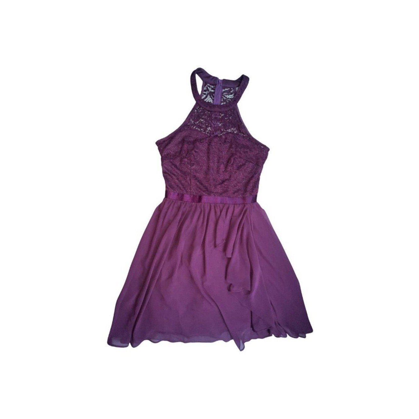Wedtrend Purple Lace Halter Chiffon Fit Flare Cocktail Dress Womens Small