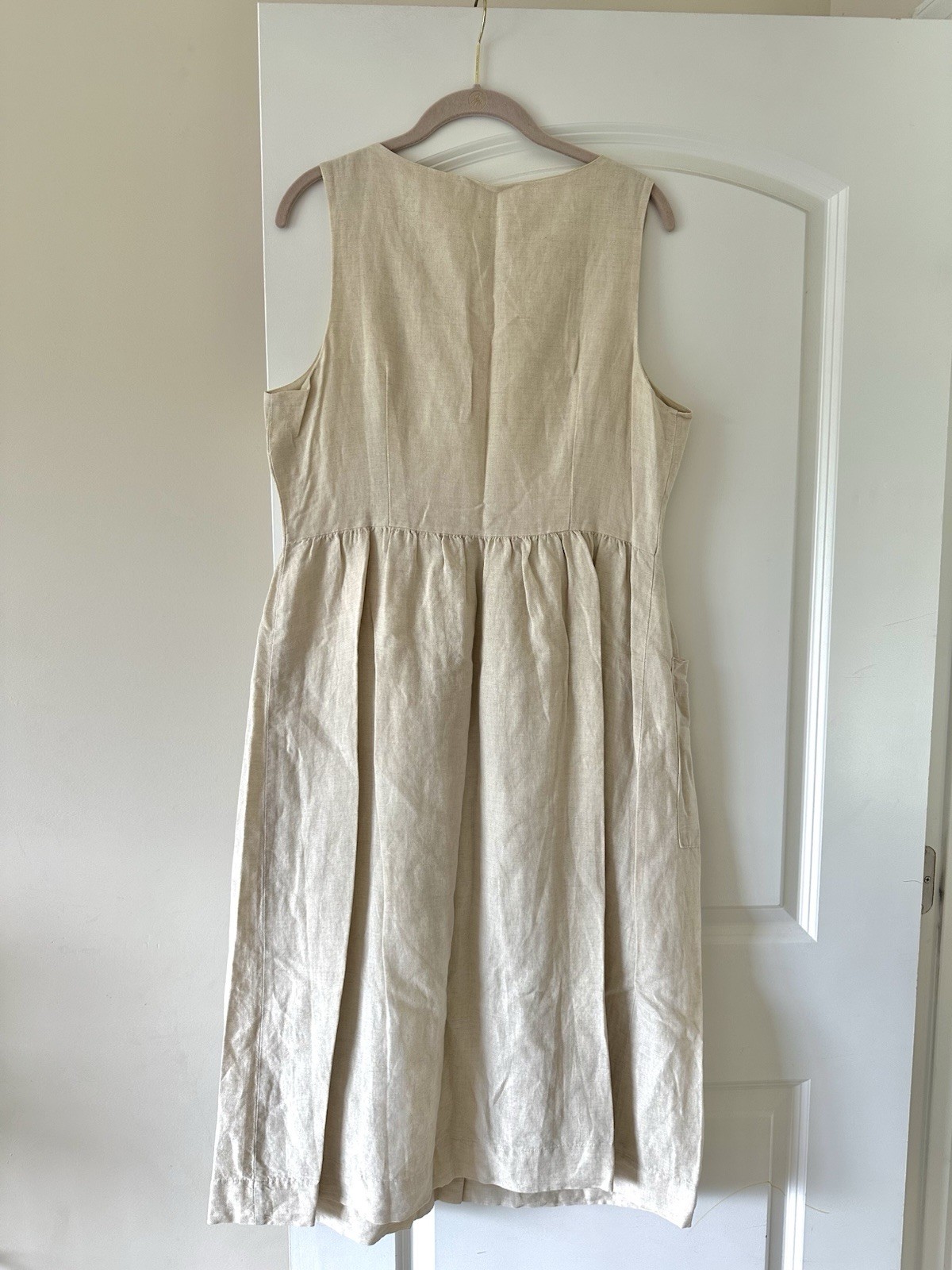 NEW Gap Linen Cotton Midi Sleeveless Button Dress Pockets 12 Tan Khaki Ivory LG