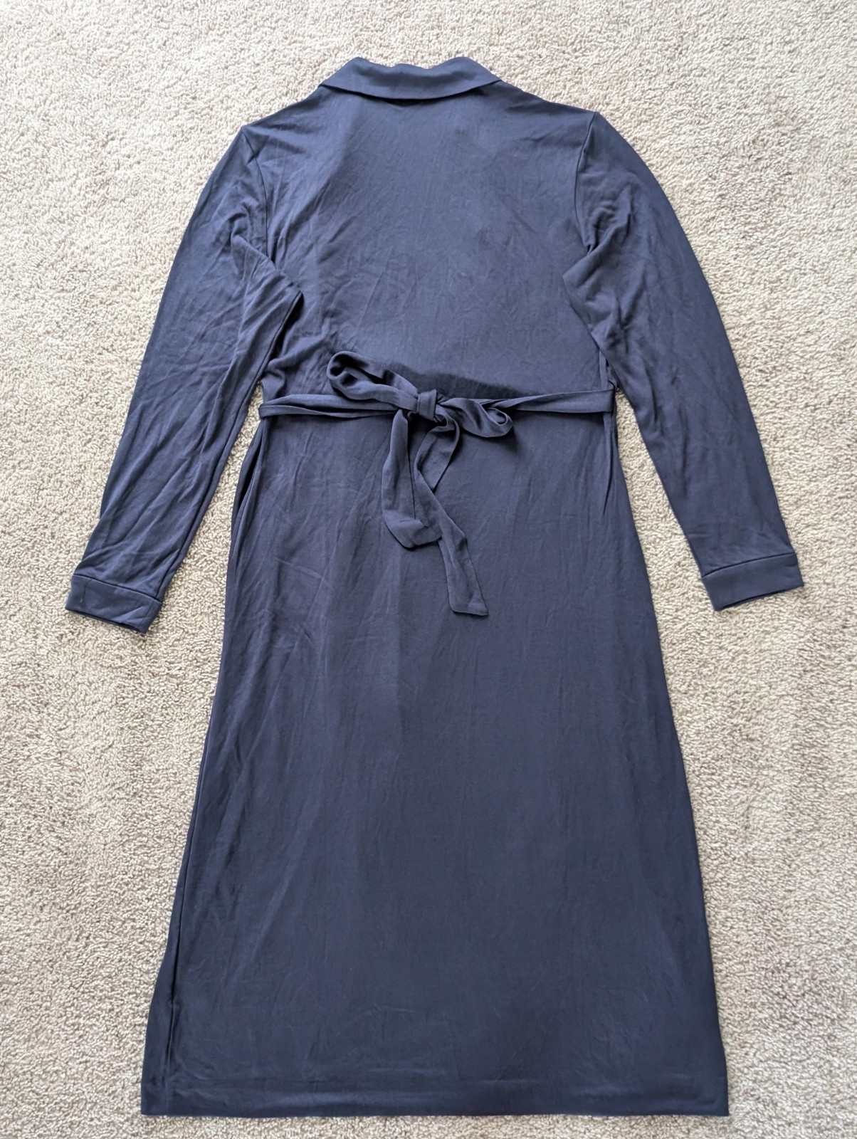 Quince 100% Silk V-Neck Jersey Midi Wrap Dress Womens Large Navy Blue NWT