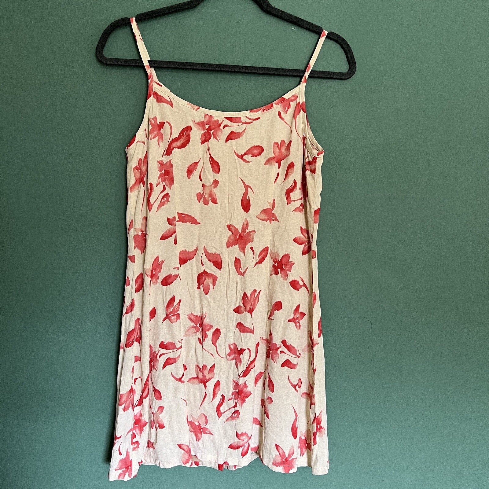 Floral Mini Dress or Tunic White with Salmon Pink Watercolor Flowers Size XS-S