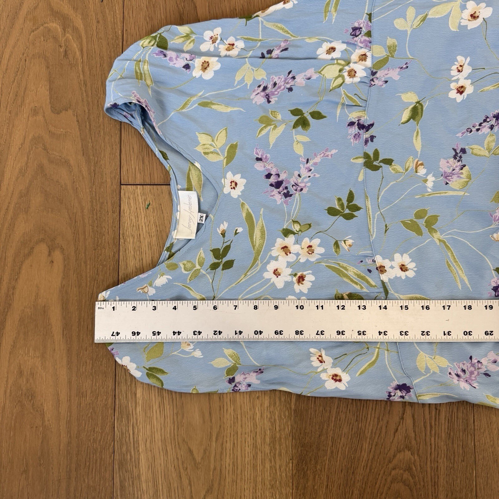 VTG! Jenny Helene Blue Floral Summer Long Dress 2X 100% Rayon USA Cottagecore