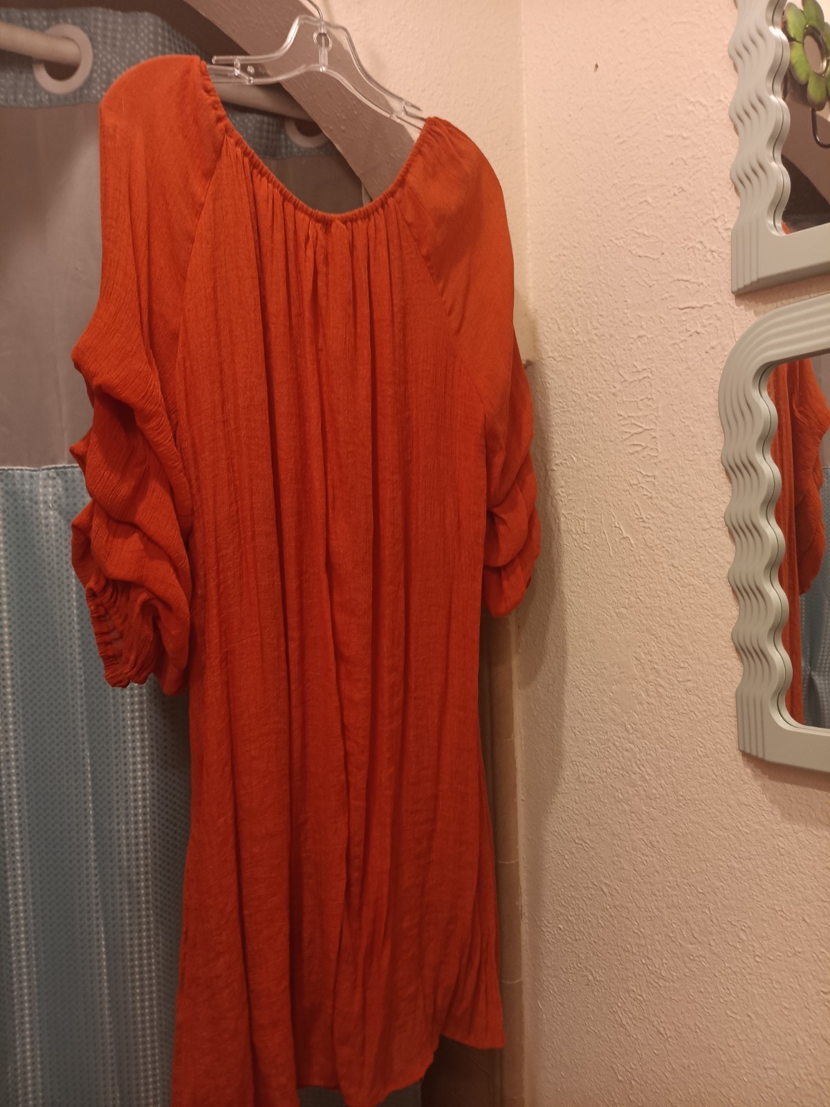 Indigo Rose Orange Solid Wrap Dress Scoop Neck 3/4 Ruffle Sleeve Knee Plus 2X