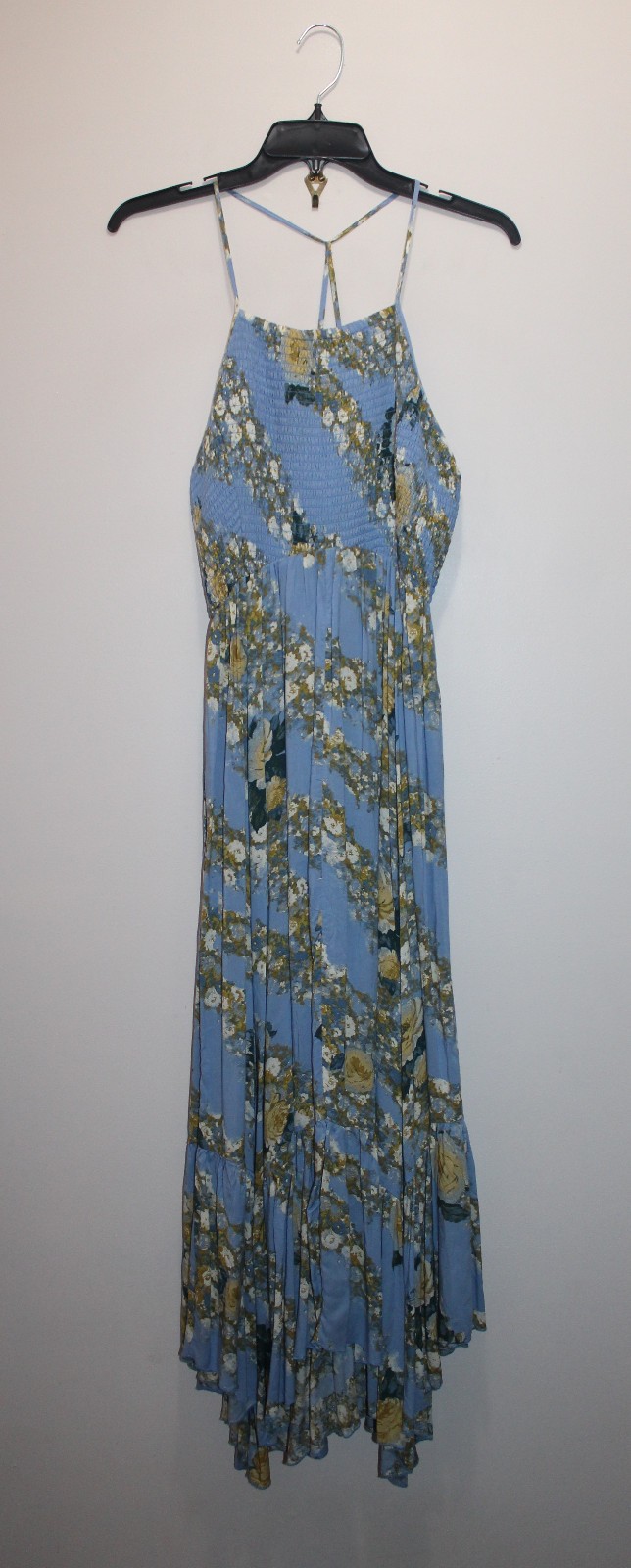 FREE PEOPLE HEAT WAVE MAXI DRESS OB957972 SMOCKED ALLURE BLUE COMBO SIZE M & L