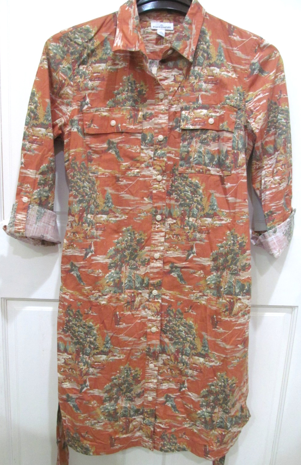 L.L. Bean Signature Camp shirt Dress NWT $119 Outdoor sports Fish Geese