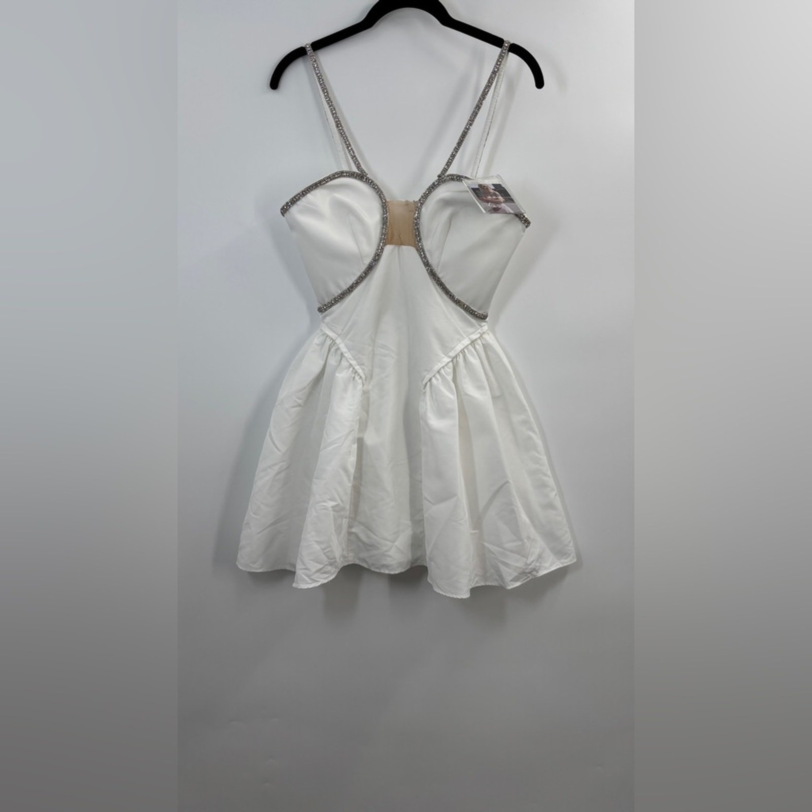 Self Portrait White Taffeta Flared Mini Dress UK6/US2