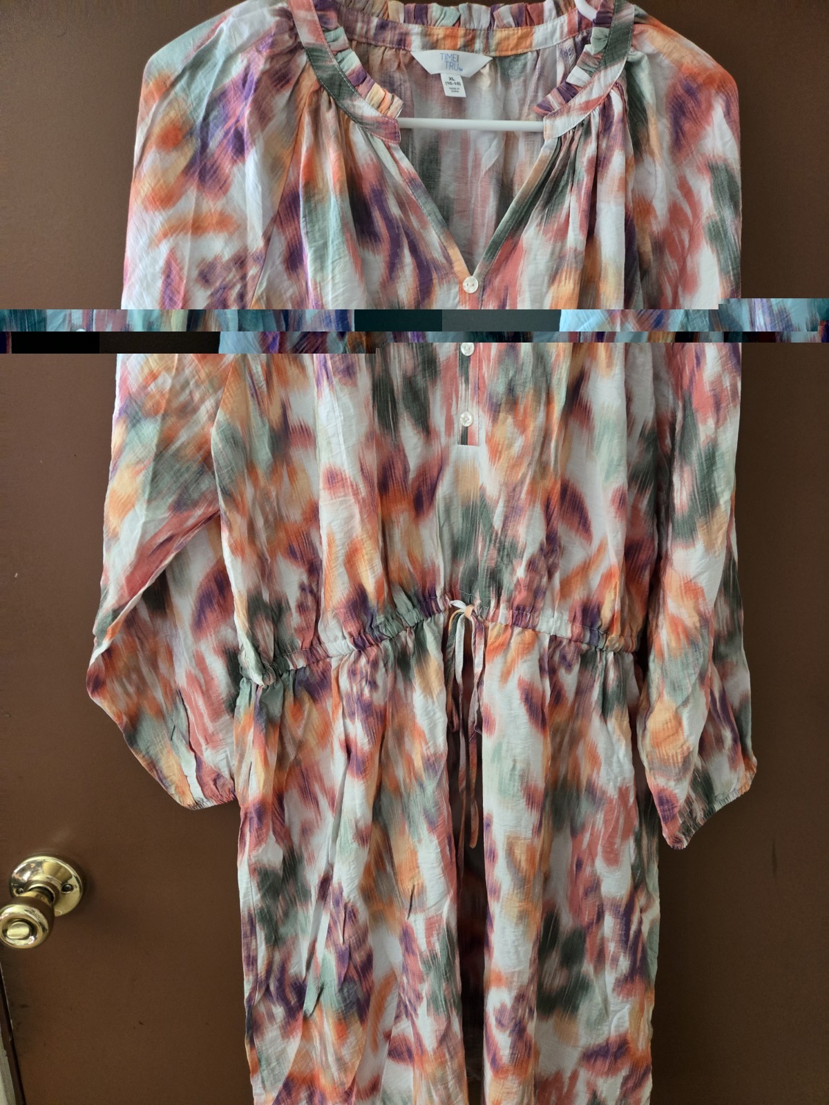 Time and Tru Women’s XL (16-18) Multicolor Abstract A-Line V-Neck Dress