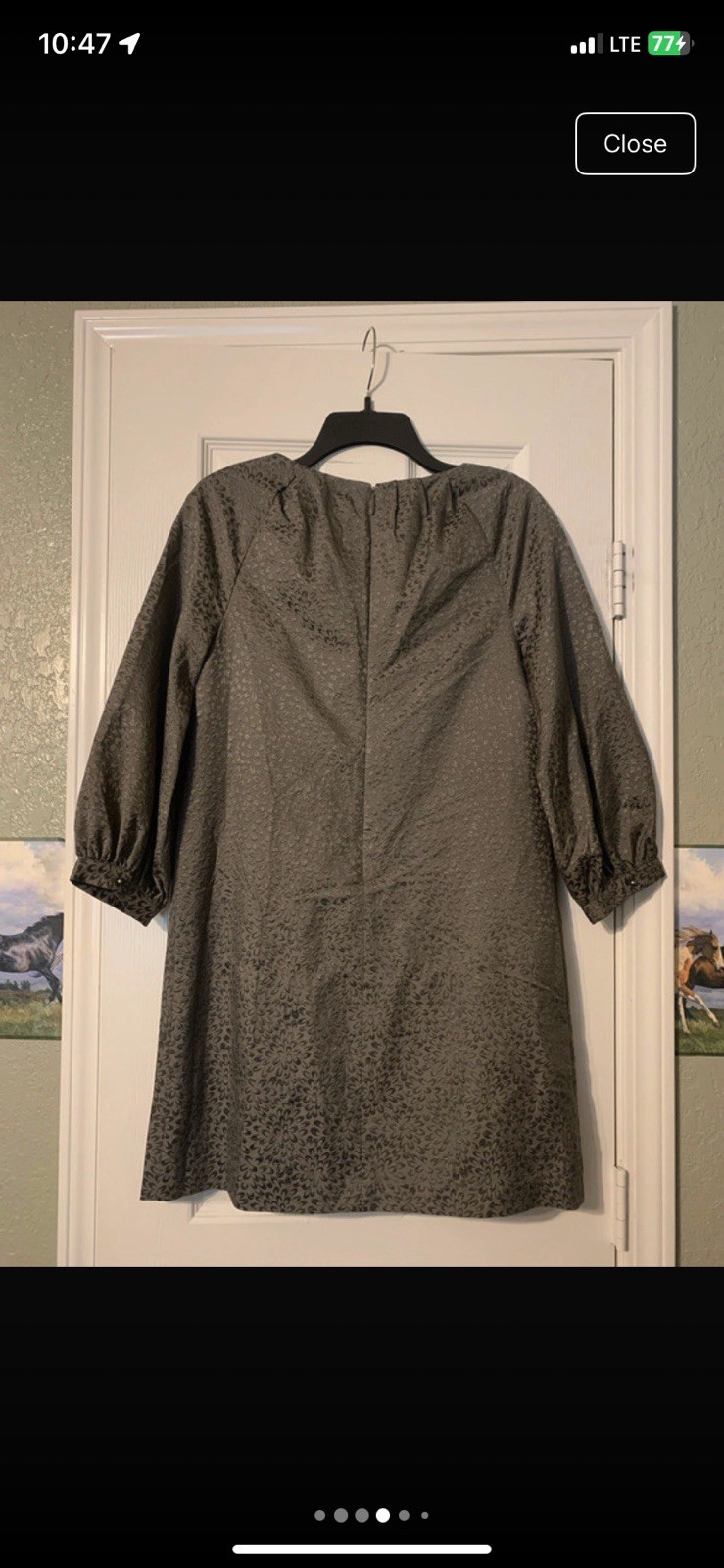 Juicy Couture Gray Floral Jacquard Shift Dress Balloon 3/4 Sleeve M Knee