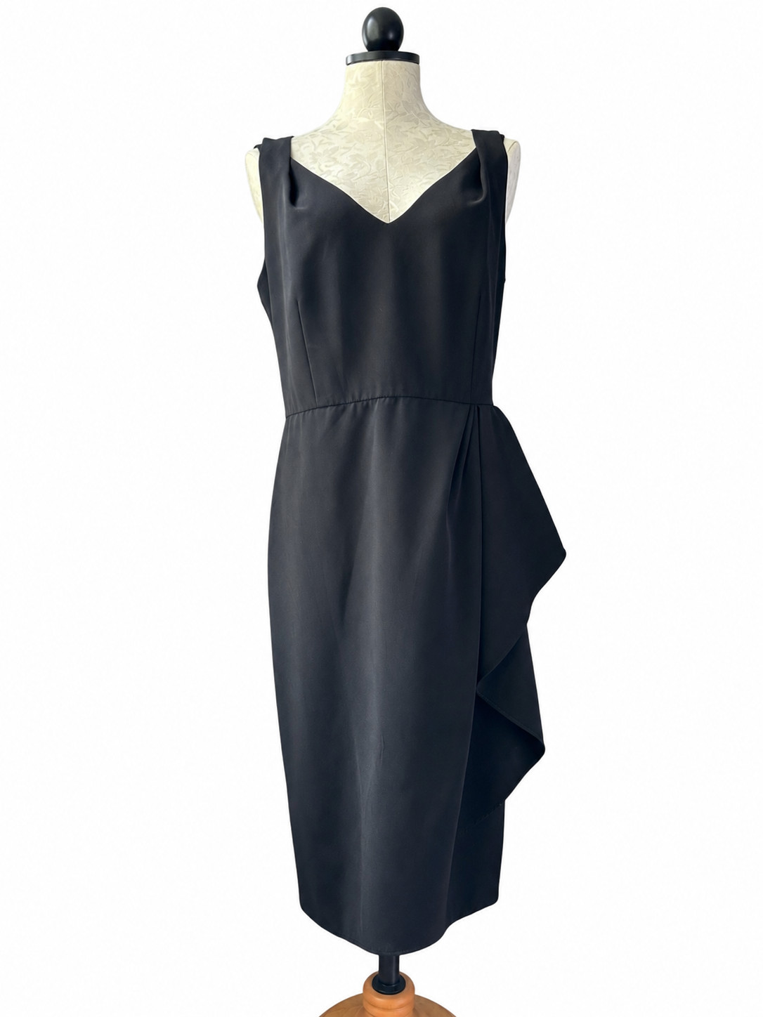 Lafayette 148 New York Black Side Cascade Sheath Dress Size 12 Cocktail