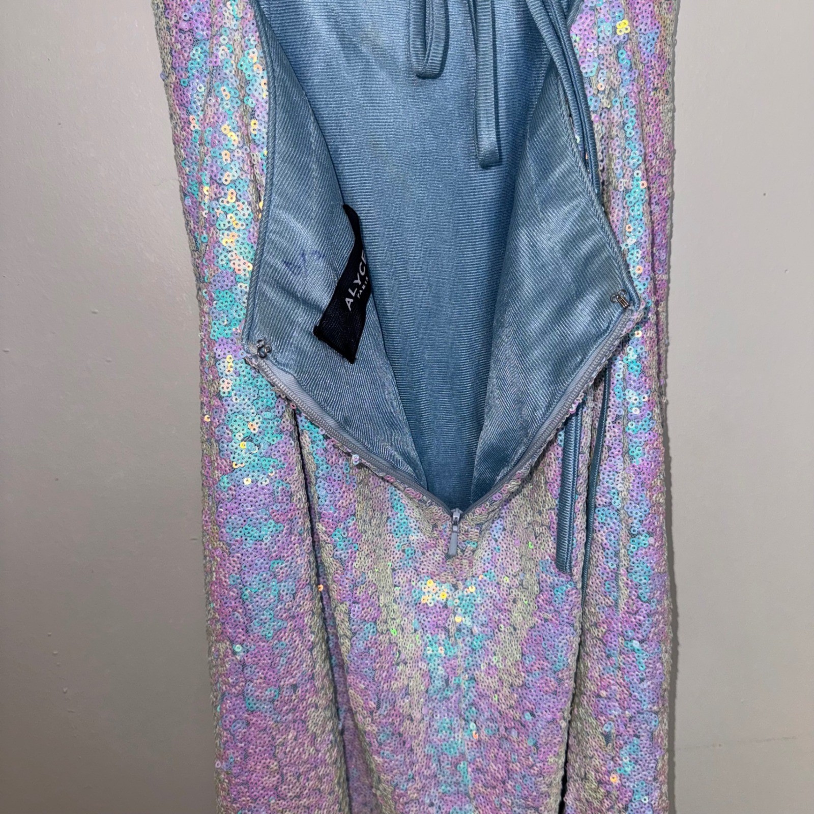 Alyce Paris Iridescent Sequin Rhinestone Strappy Back Mini Dress HOCO Prom Sz 00