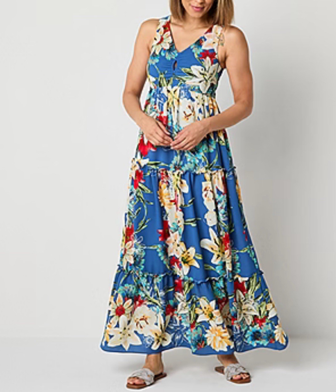Danny & Nicole Floral Dress Blue Keyhole Floral Maxi Dress Size 18 New $89 U8.5