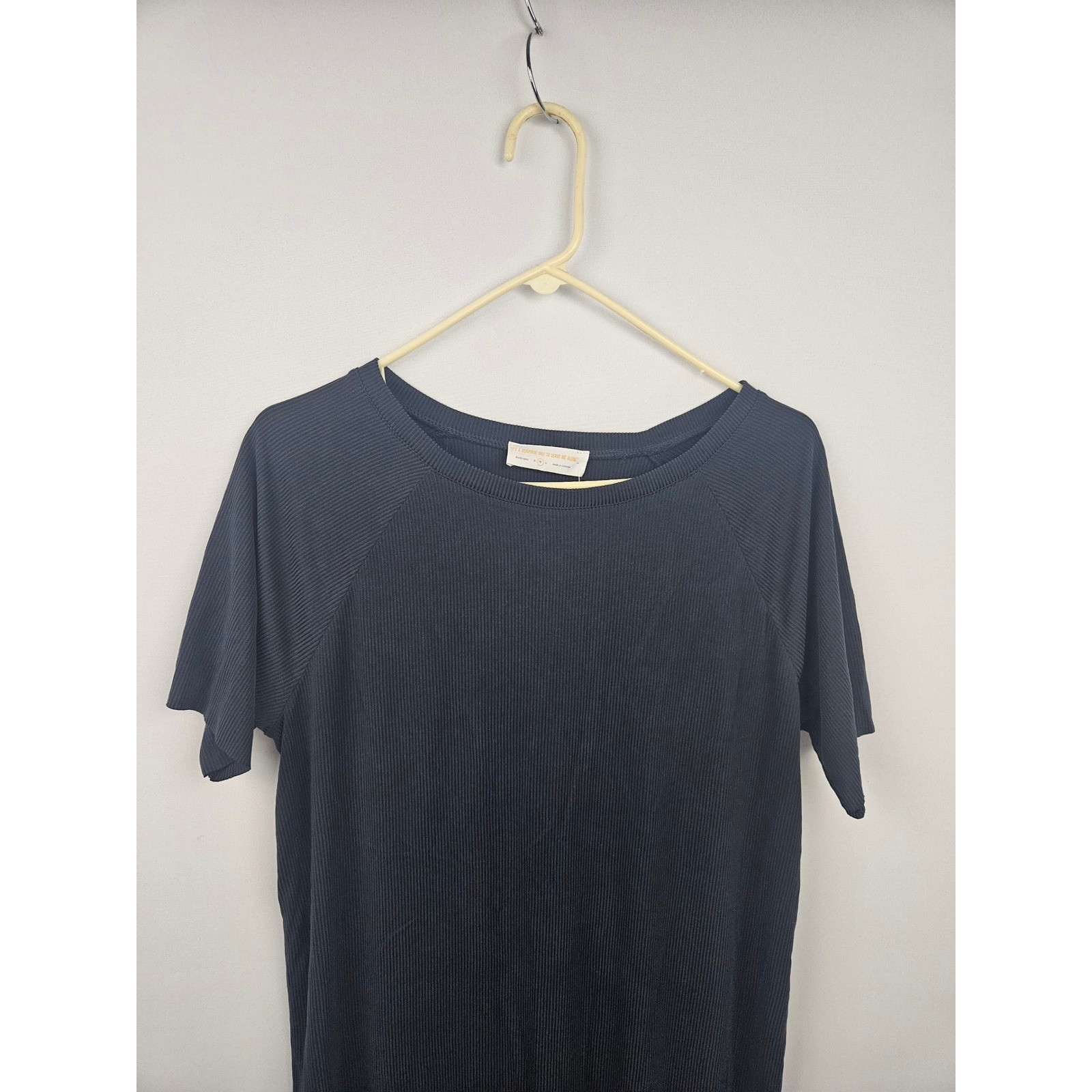 Double Zero Navy Blue Ribbed Knit Short Sleeve Shift T-Shirt Dress Medium