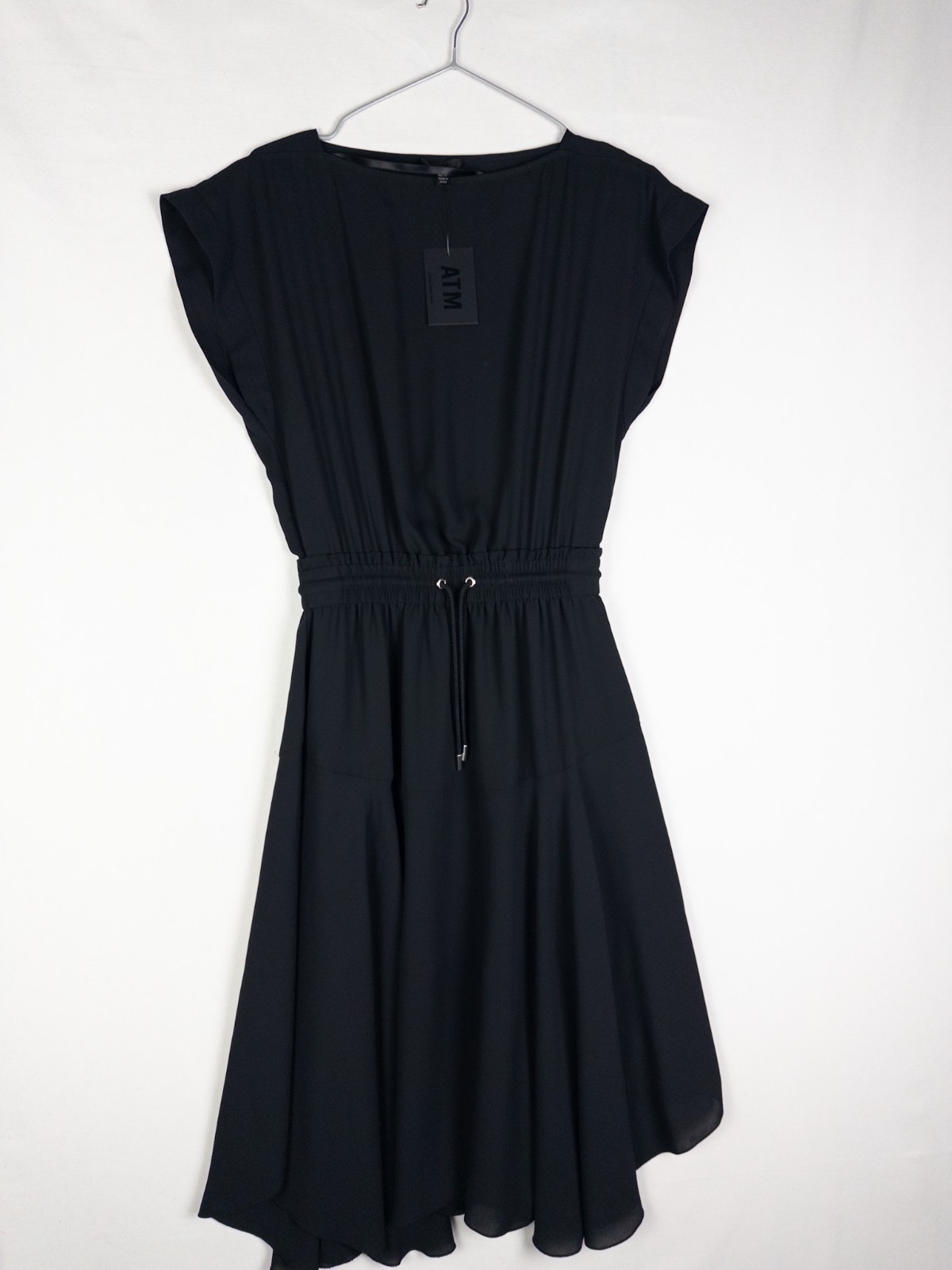 NWT ATM Anthony Thomas Melillo Dress Womens XS Black Strap Ruffle Flare