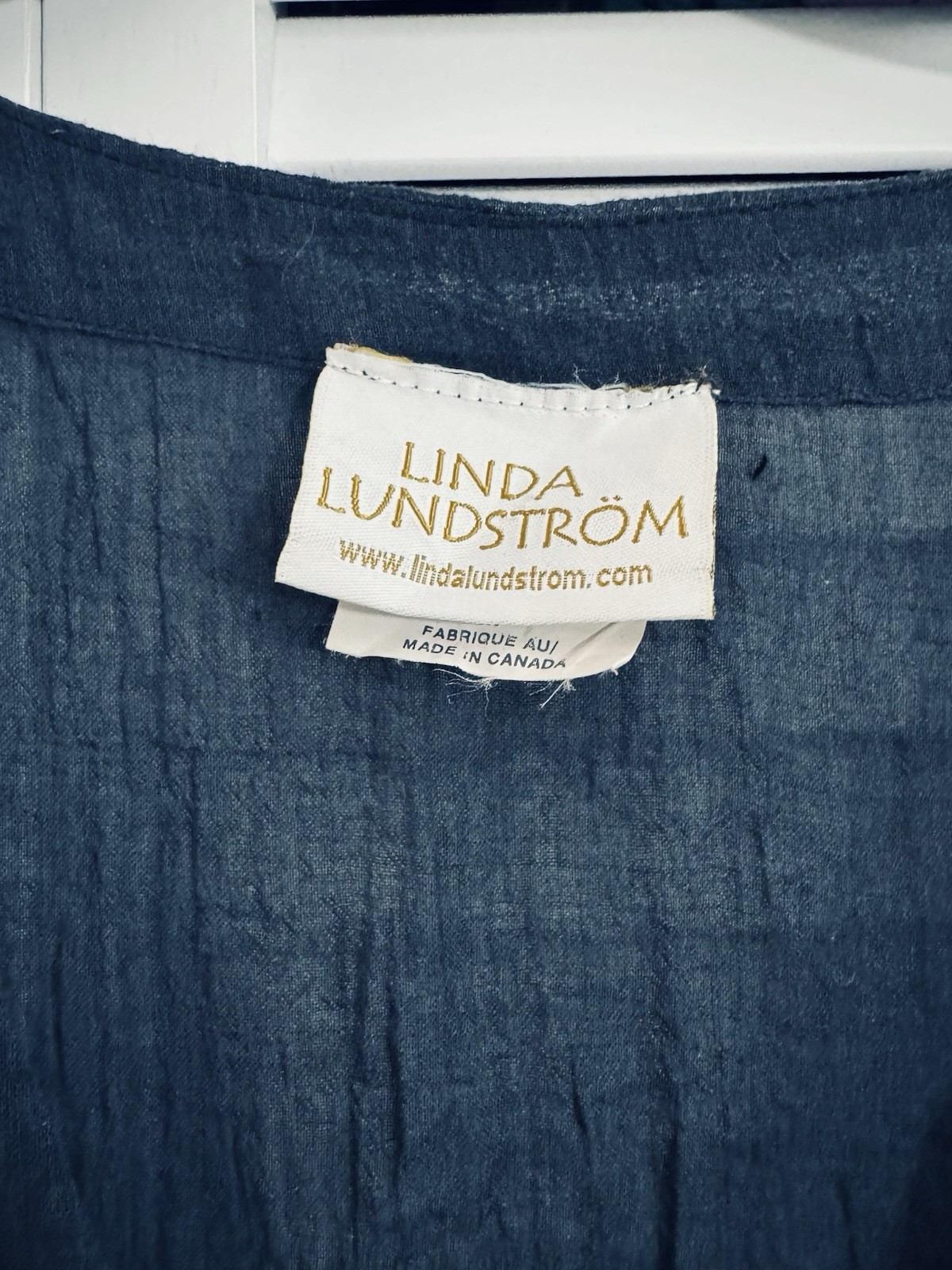 EUC Linda Lundstrom navy blue maxi tunic dress buttons at the front M (L-XL)